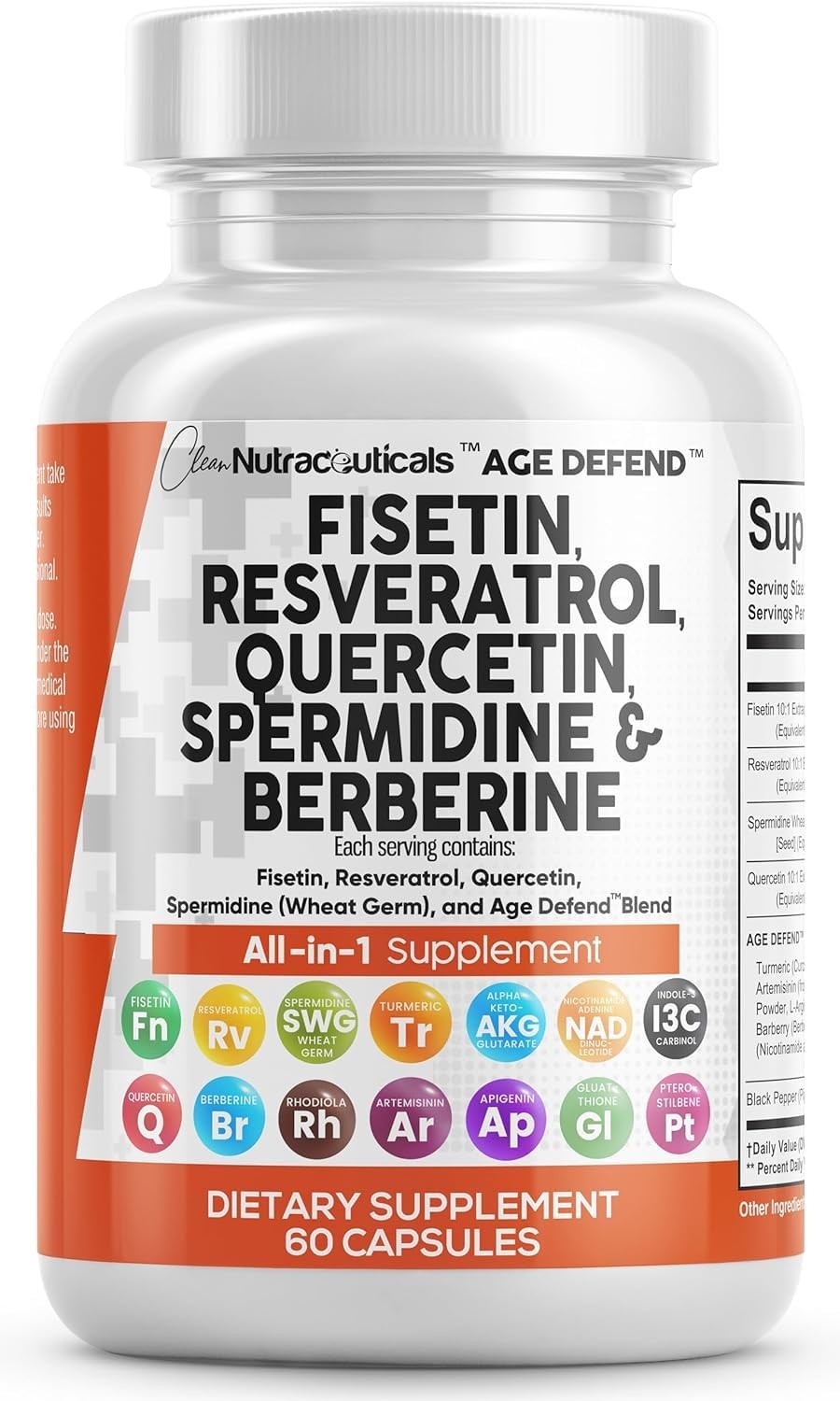 Clean Nutraceuticals Fisetin Quercetin 60 Count (Pack of 1), Natural