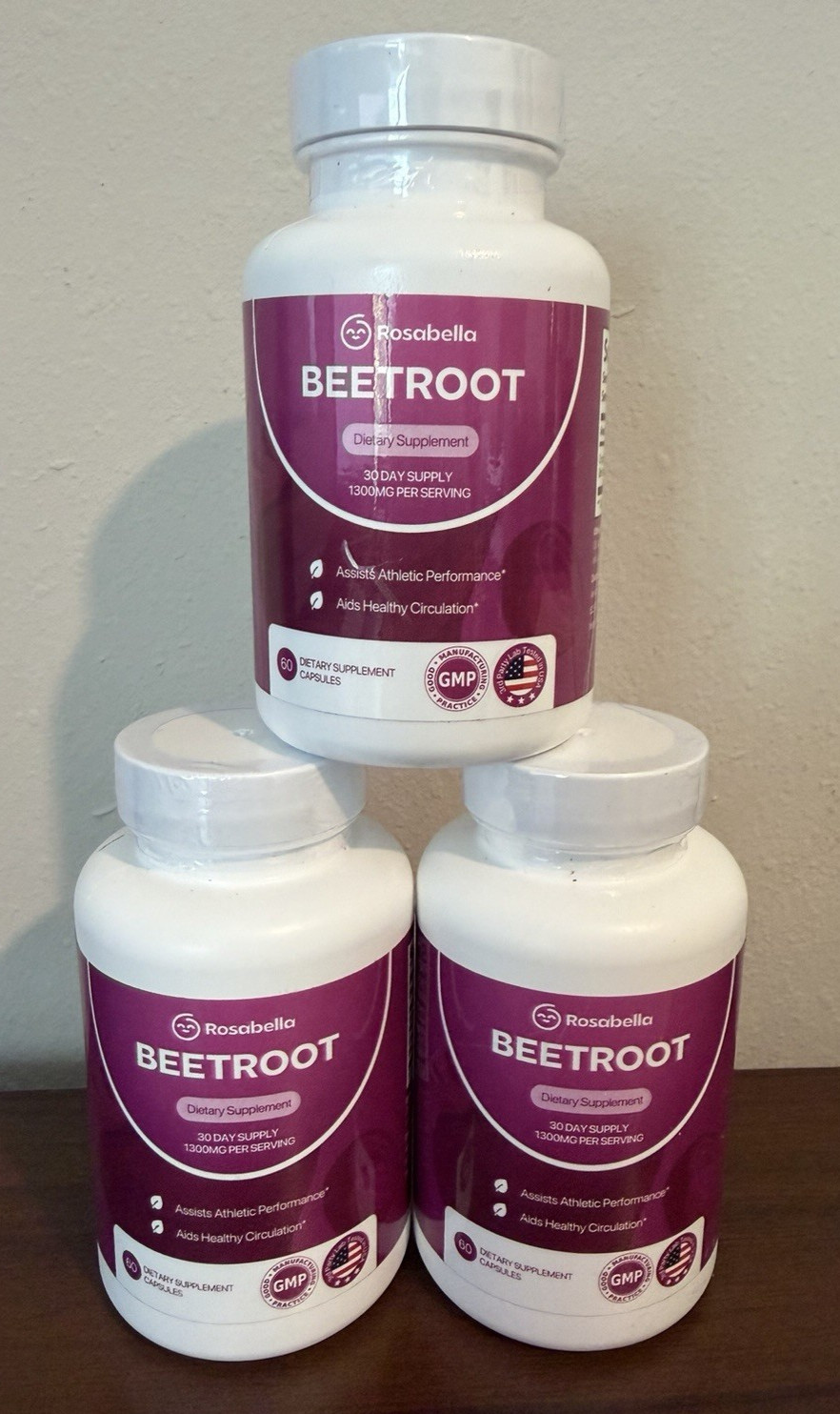 3pk Rosabella Organic BeetRoot 60 Capsules Dietary Supplement EXP. 12/2027