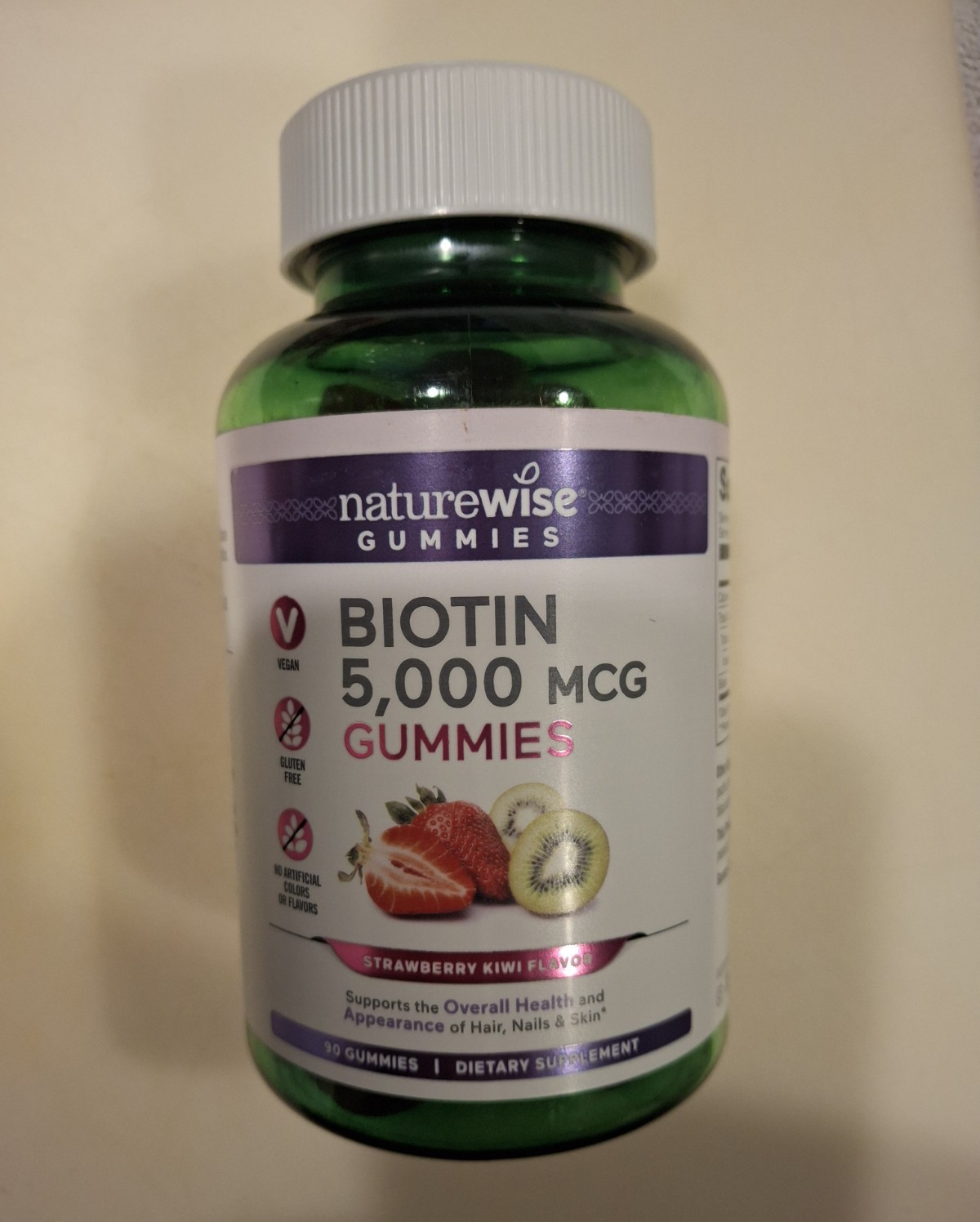 NatureWise Biotin 5,000 mcg Gummies Hair Skin Nails Vegan No Gluten 90 Ct