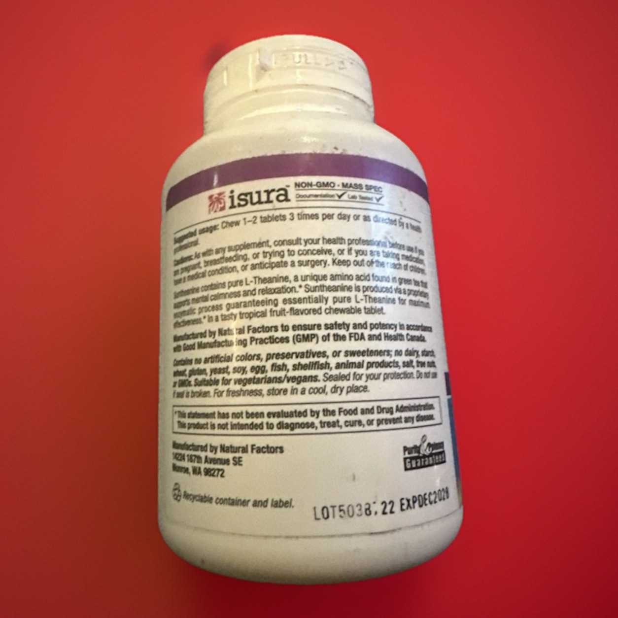 Natural Factors Stress-Relax Suntheanine L-Theanine 100 mg 60 Tabs Exp 5/27