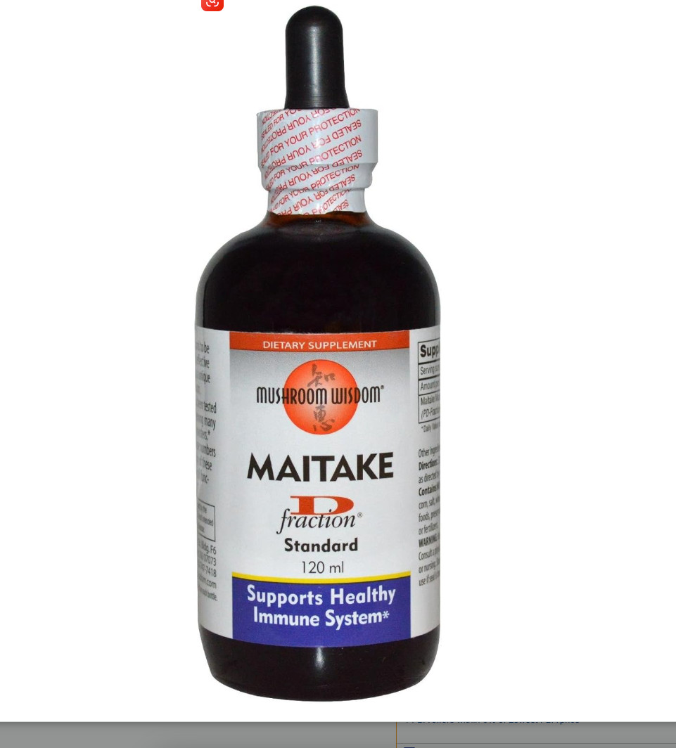 Mushroom Wisdom Maitake D-Fraction Standard 120 ml Alcohol-Free, Dairy-Free, No