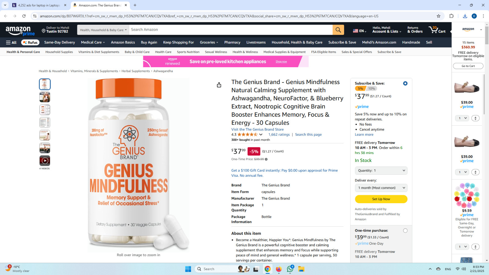 The Genius Brand – Genius Mindfulness Natural Calming Supplement with Ashwagandh