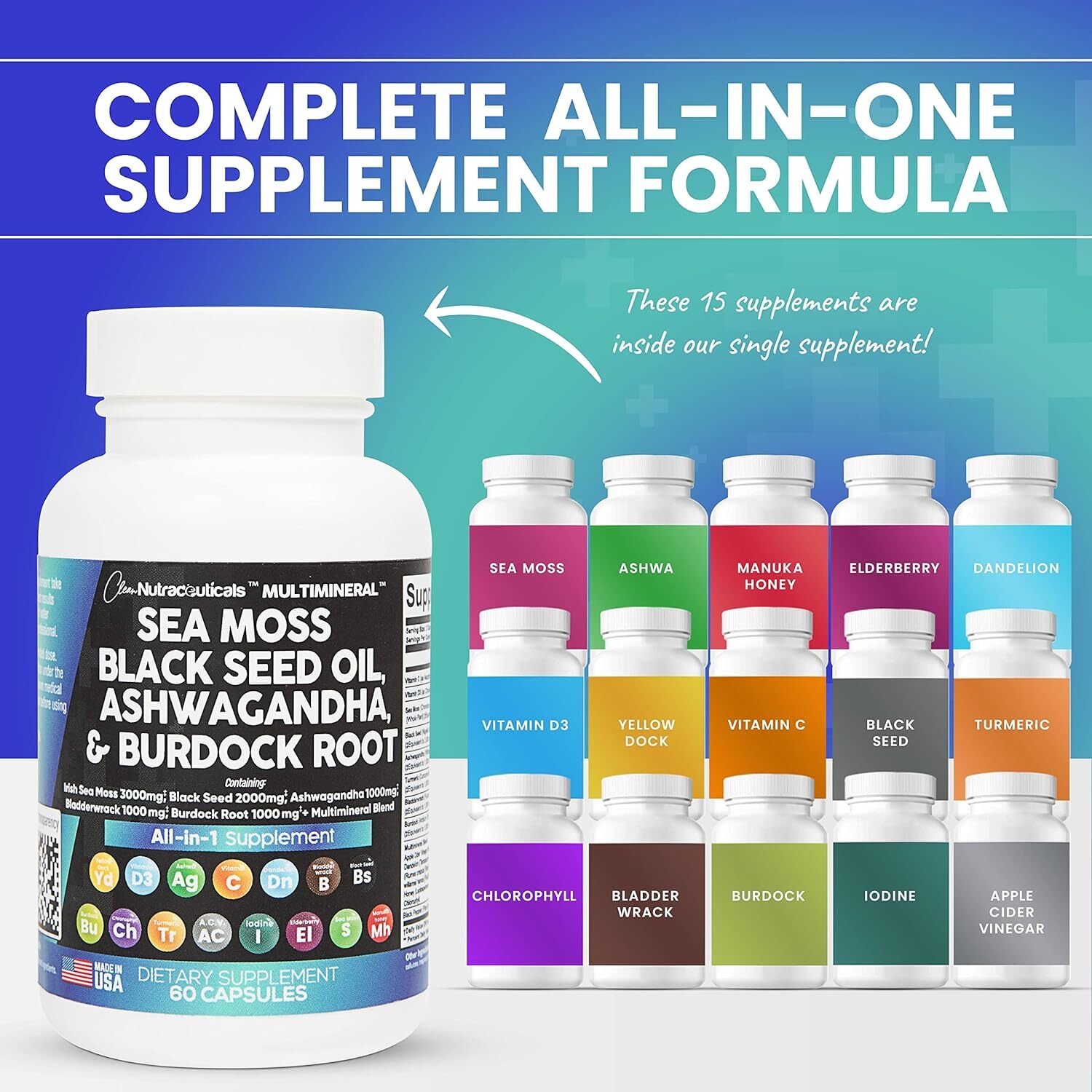 Sea Moss 3000mg Black Seed Oil 2000mg Ashwagandha 1000mg Turmeric 1000mg Bladder
