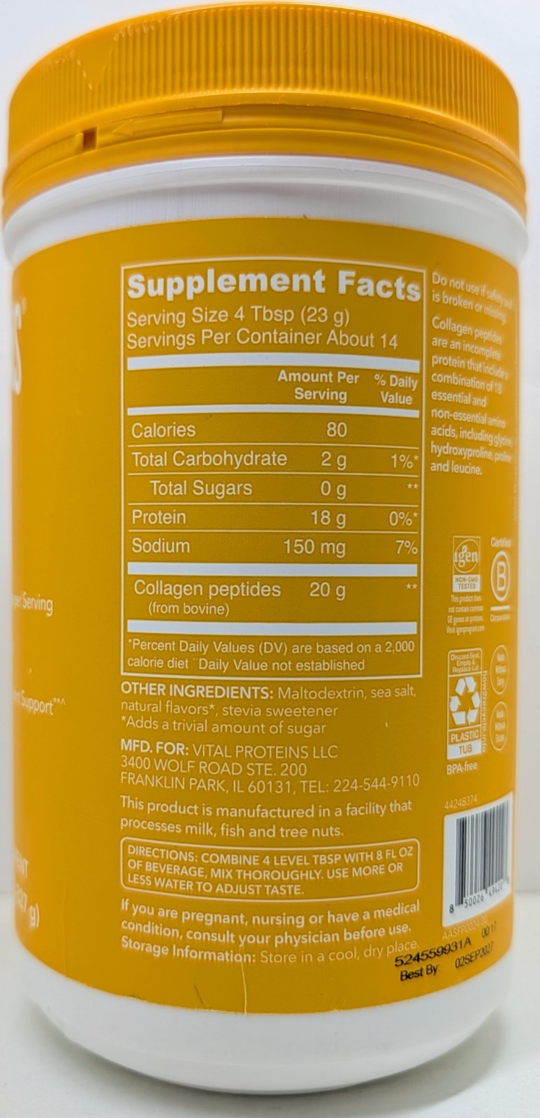 Vital Proteins Collagen Peptides Powder Vanilla 20grams Per Serving EXP 09/27