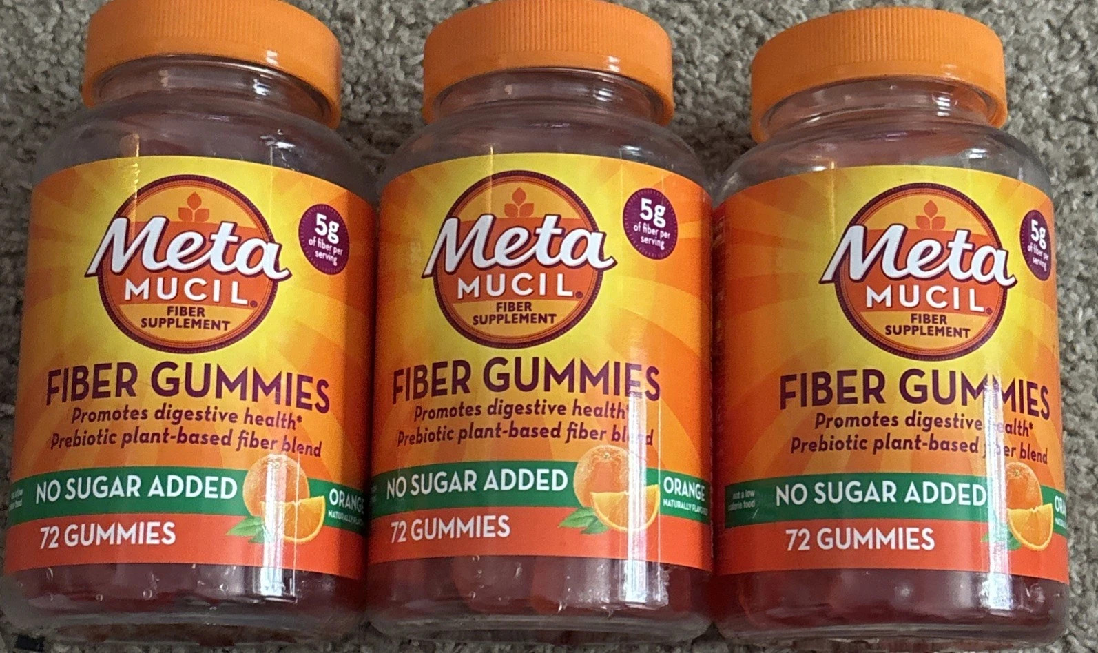 Metamucil Fiber Sugar-Free Orange Gummies Supplement 72ct 3 Bottles 8/2027+