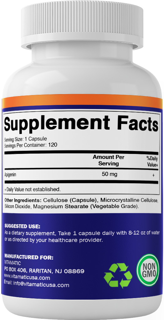 Vitamatic Apigenin 50mg – Sleep Support – 120 Vegetarian Capsules