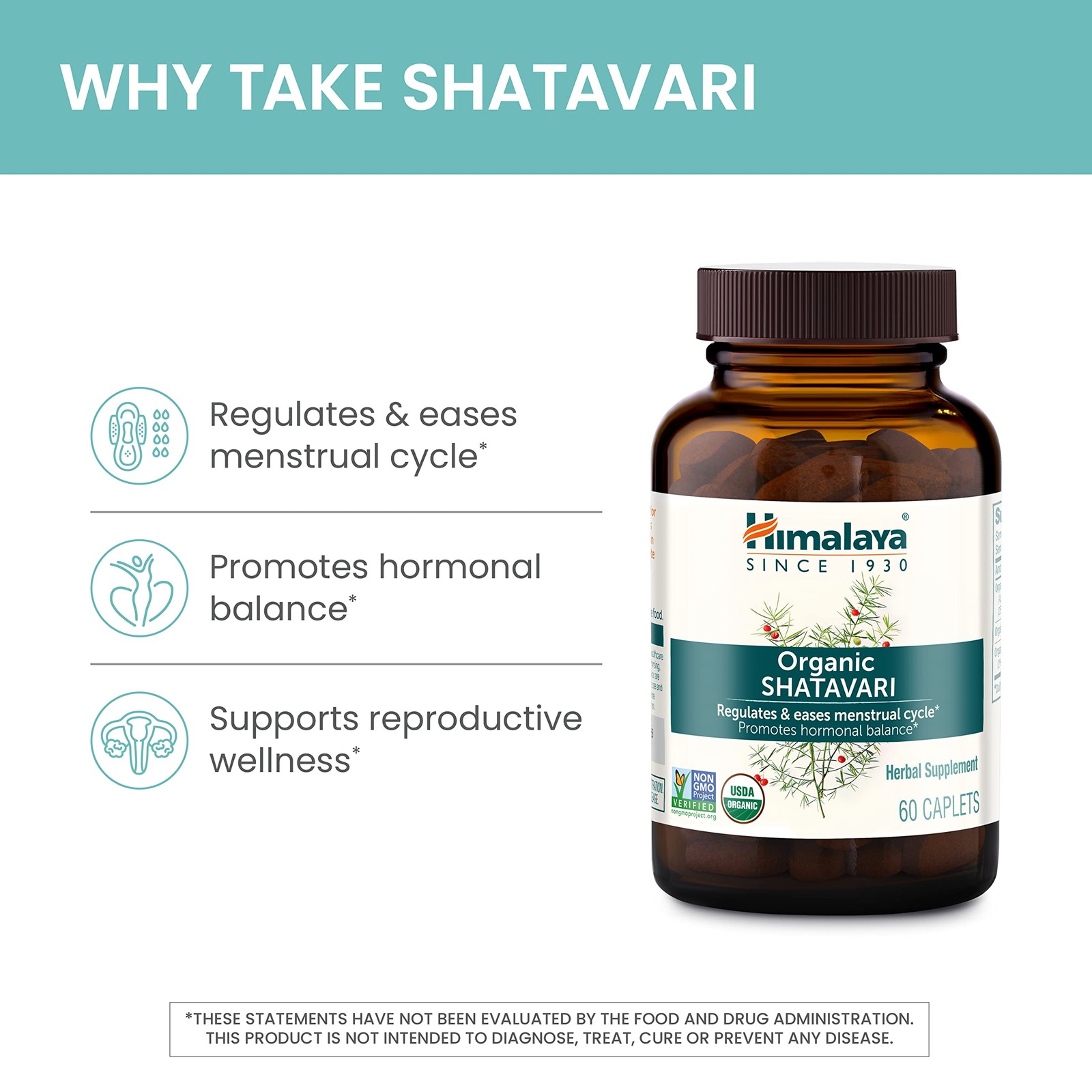 Himalaya USDA Organic Shatavari Capsules – 60 Count (Pack of 1), Multicolour