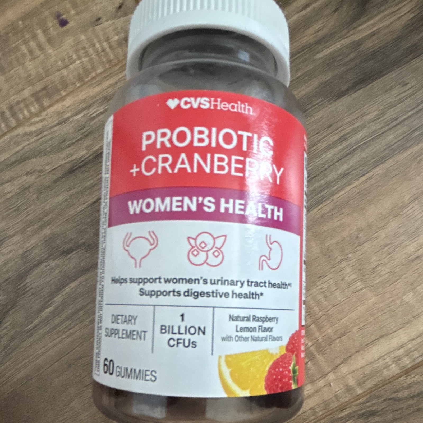 CVS Health Probiotic + Cranberry Women’s Health 60 Gummies 1B CFU Raspberry