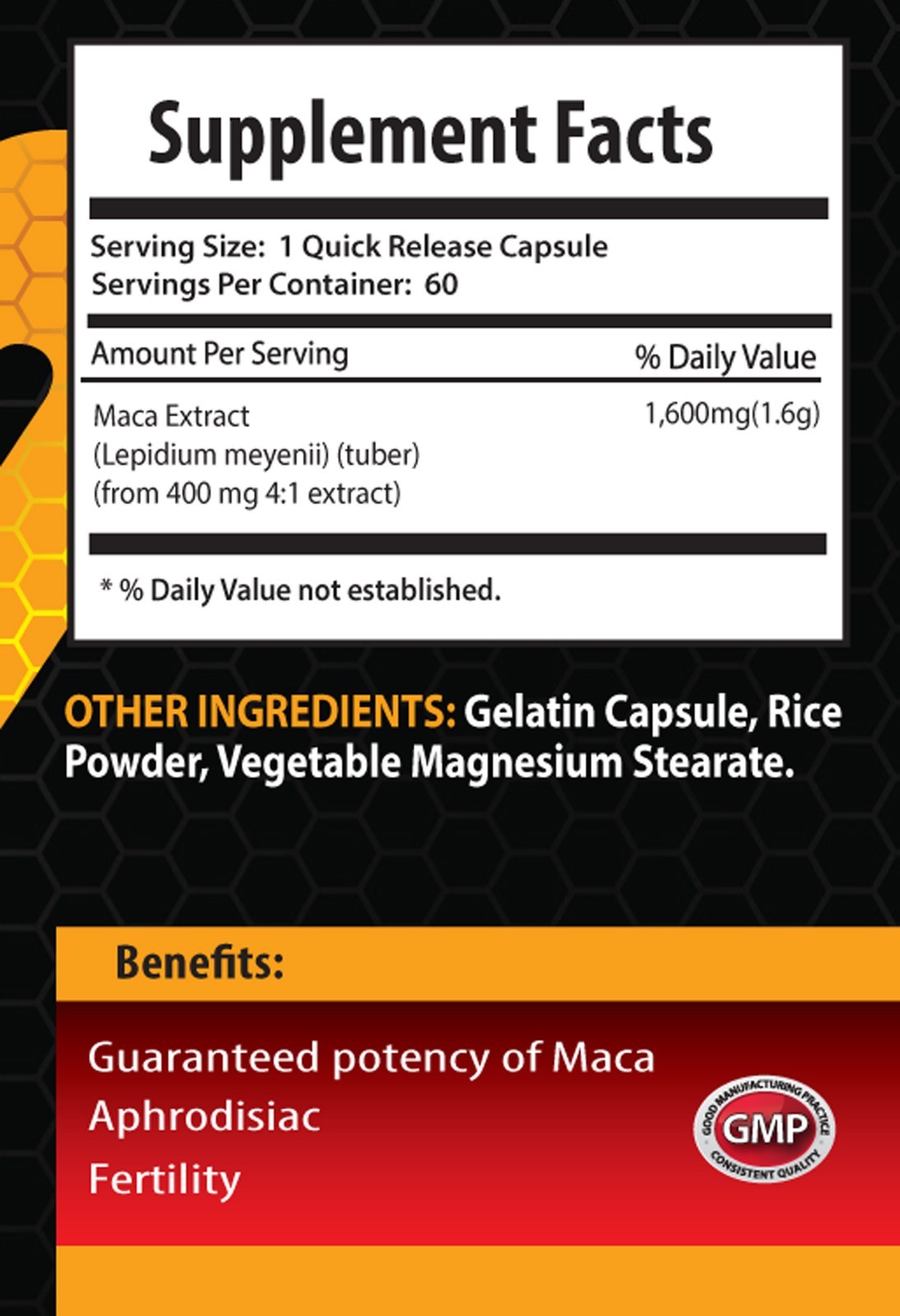 male potency – Pure MACA ROOT EXTRACT 1600mg – peruvian maca – 60 Capsules
