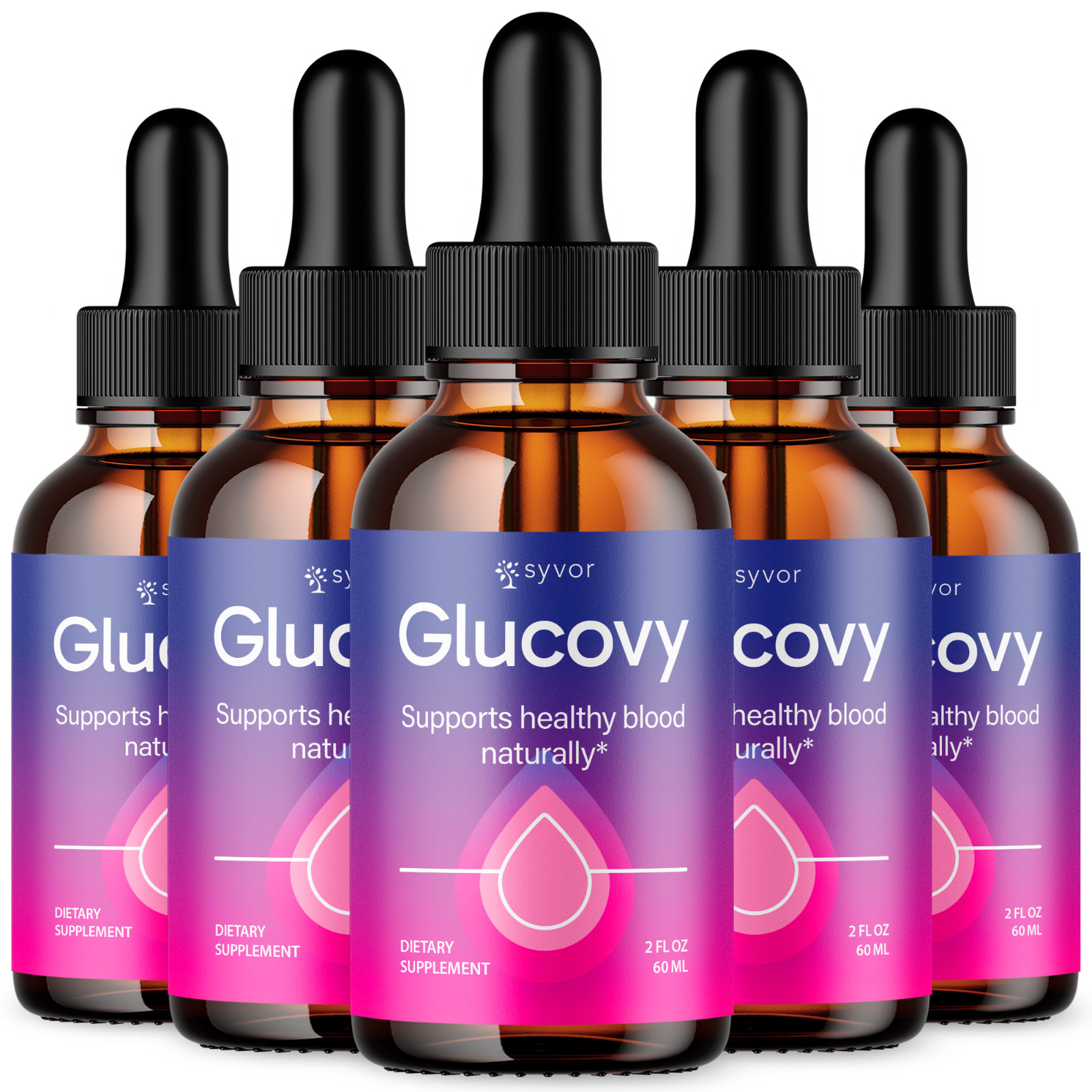 (5 Pack) Glucovy Blood Support Drops Advanced Vitamin Supplement 150 Servings