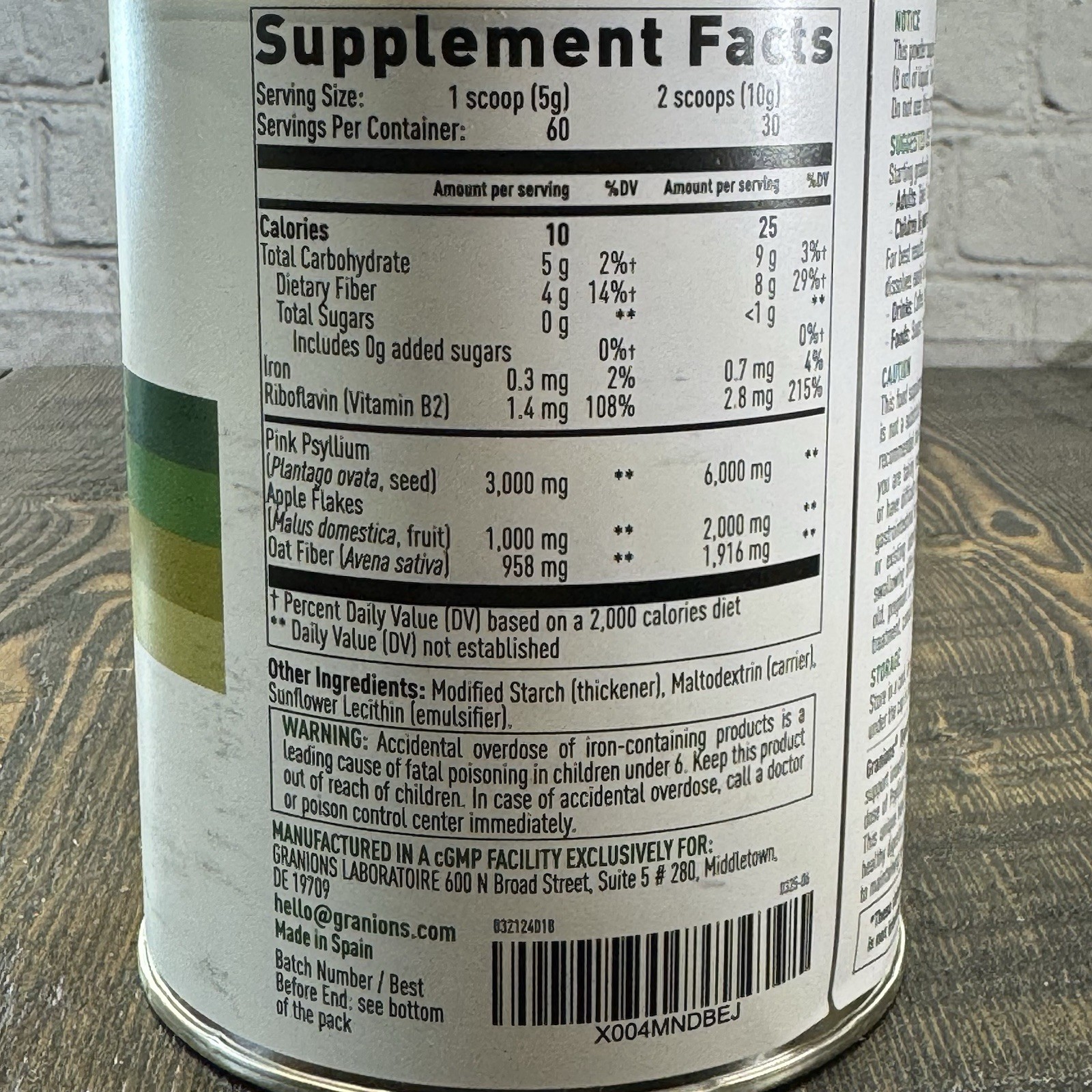 Granions Digestive Fiber Complex Powder – Psyllium Apple Oat – Unflavored 60 ser