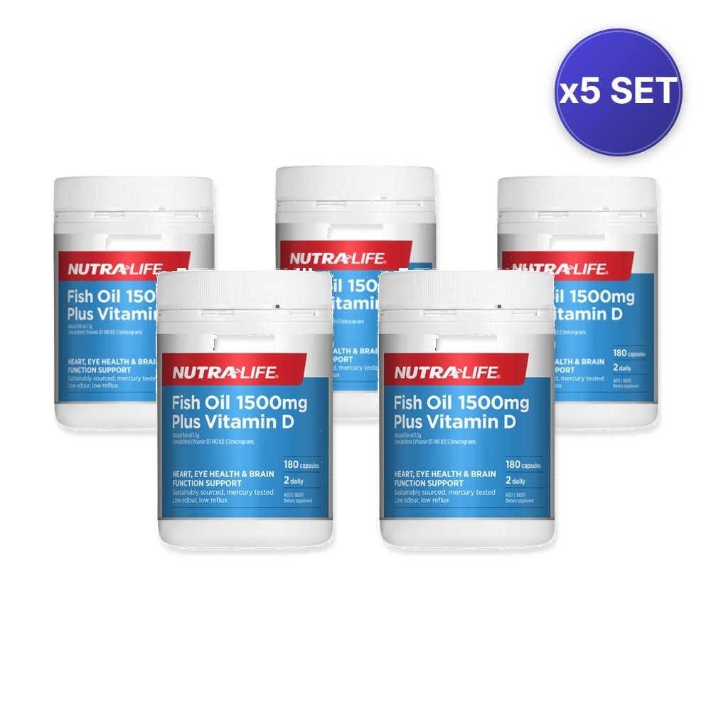 Fish Oil 1,500mg + Vitamin D (180 Capsules) – 5 Pack