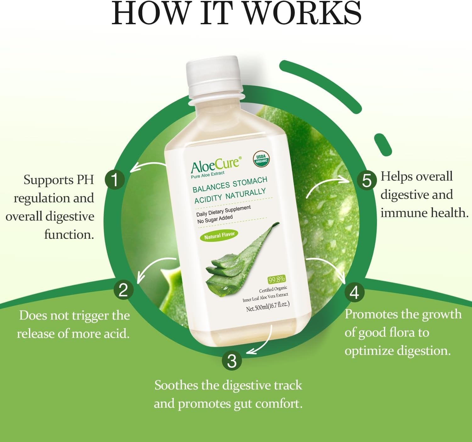 AloeCure Pure Aloe Vera Juice Supplement 99.8% Organic Inner Leaf Natural Flavor