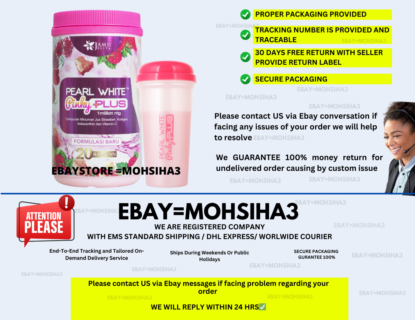 Pearl White Pinky Plus Jamu Jelita Drink Powder Woman Collagen Whitening ( X 2 )