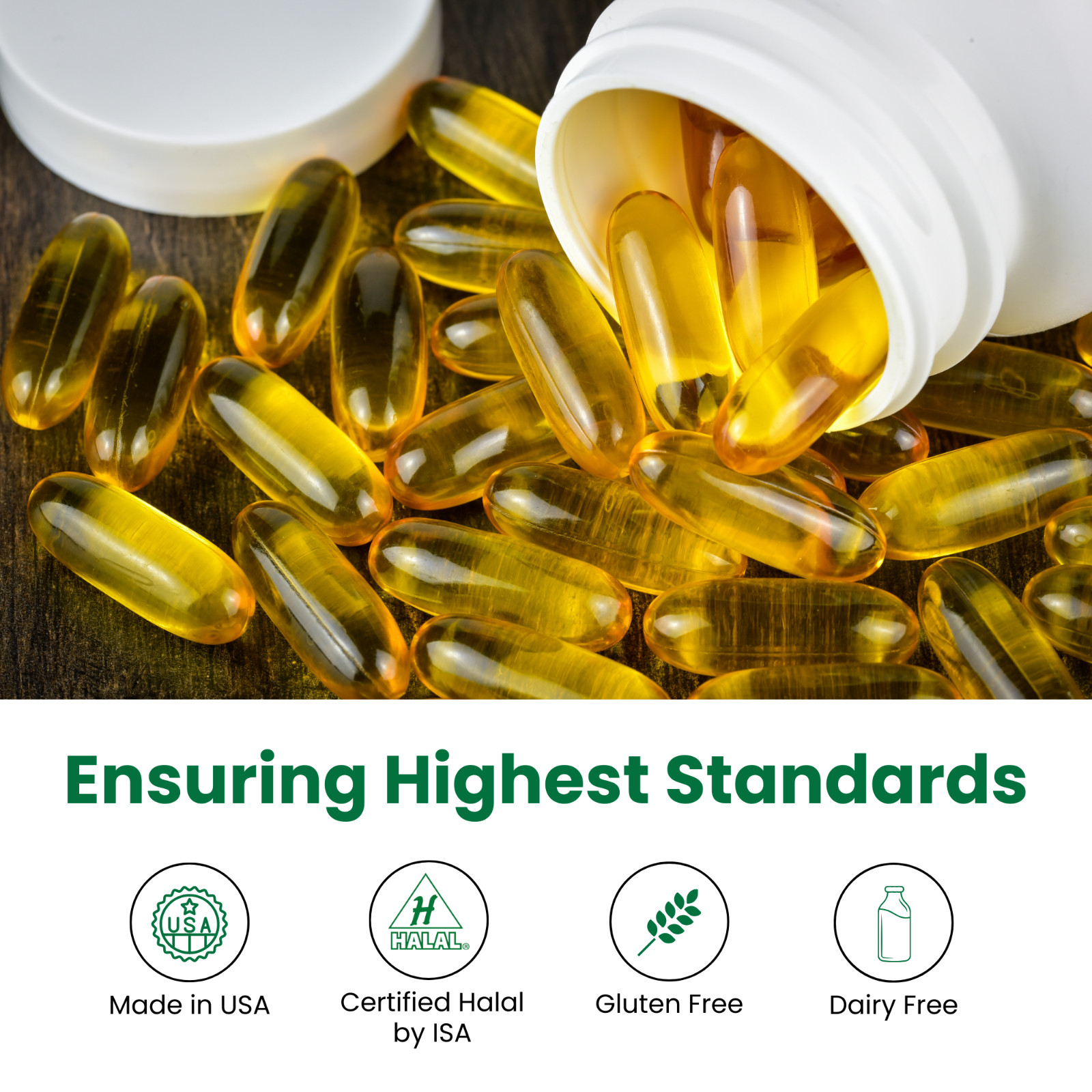 Zaytun Vitamins Halal Fish Oil 1200mg Omega-3 300mg Halal Gelatin EPA/DHA 120 Ct