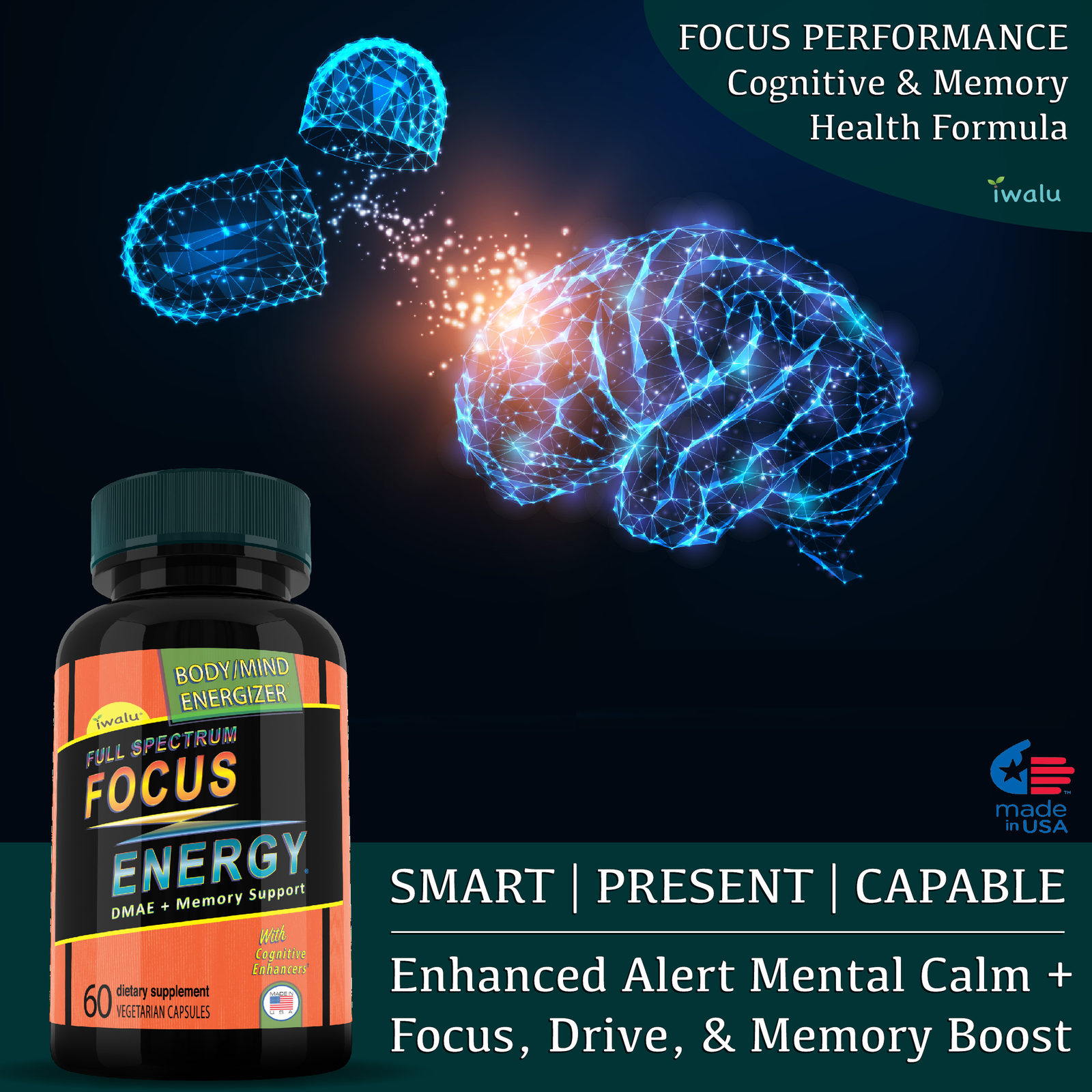 BRAIN BOOSTER – STRESS RELIEVER Add Attention, Focus, Memory, Clarity, Nootropic