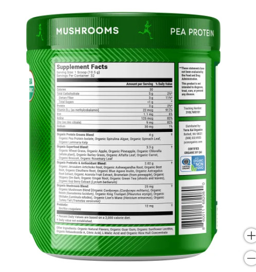 Terra Kai Organics Juce Sports Greens 32 Servings With Pea Protein Exp: 01/27