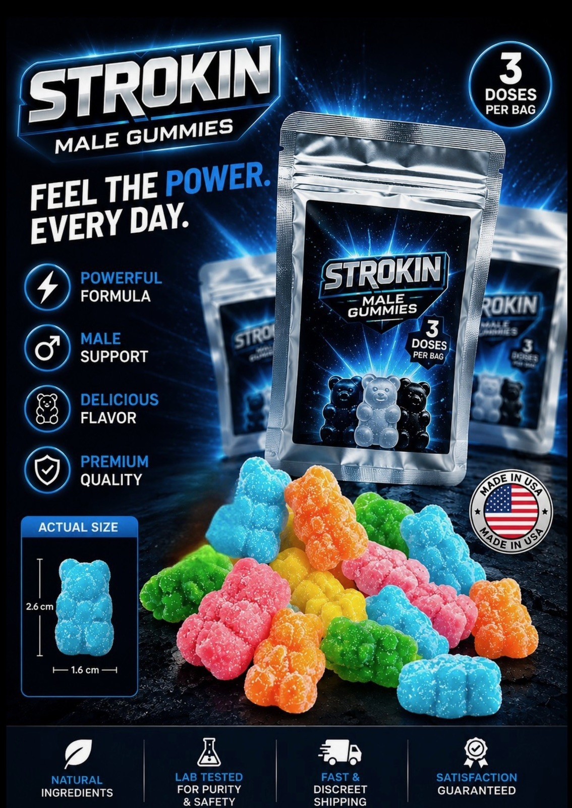 STROKIN Male Enhancement Gummies for Men Energy Support 5 Pack Performance