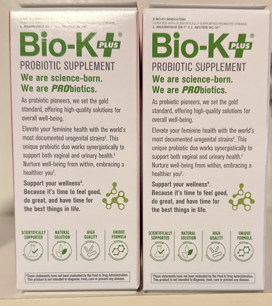 2 pk Bio-K Plus Probiotic Women’s Health 30 Capsules Vegan Non-GMO Exp 28DEC2026