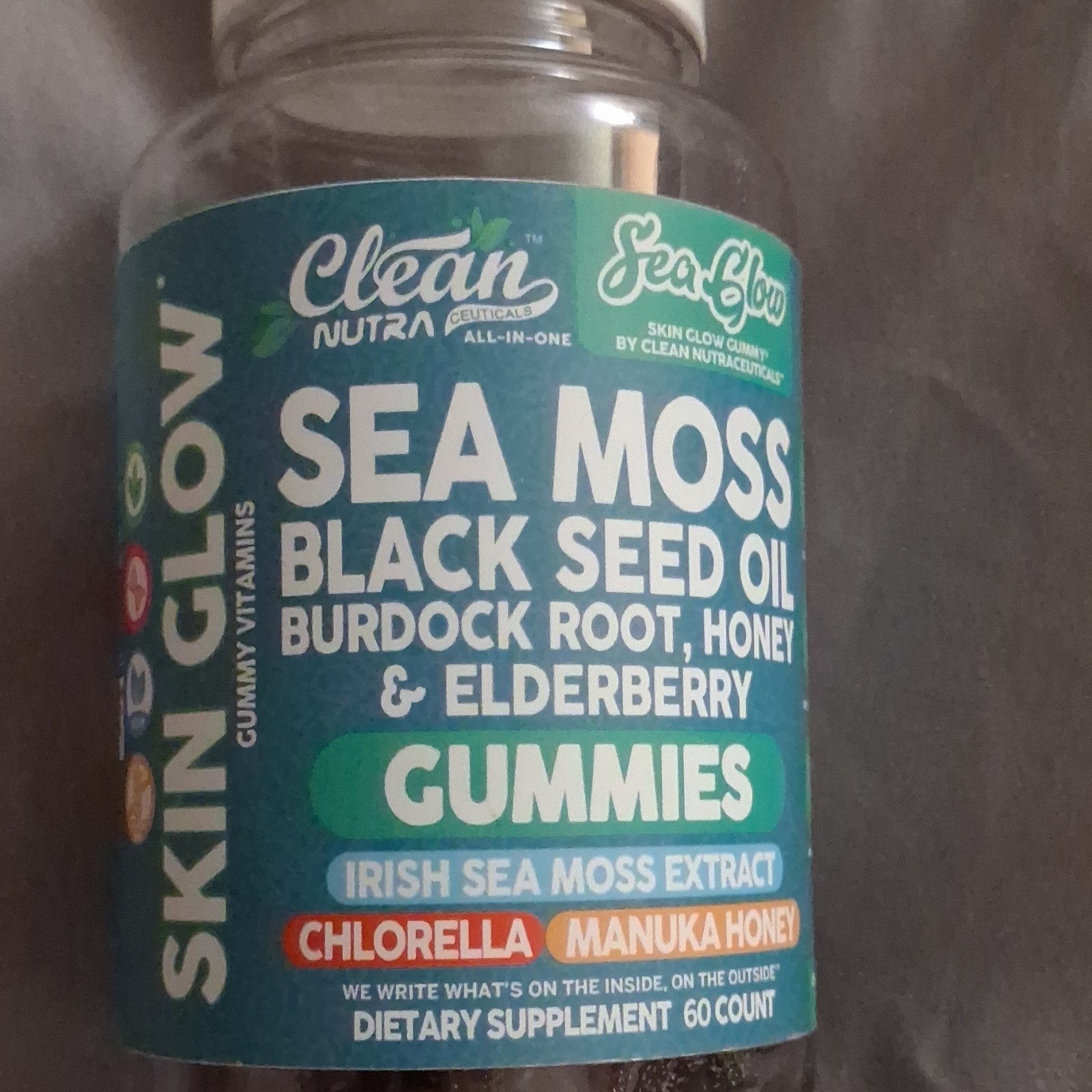 Clean NutraCeuticals Sea Glow Sea Moss Black Seed Burdock Honey Elderberry 60