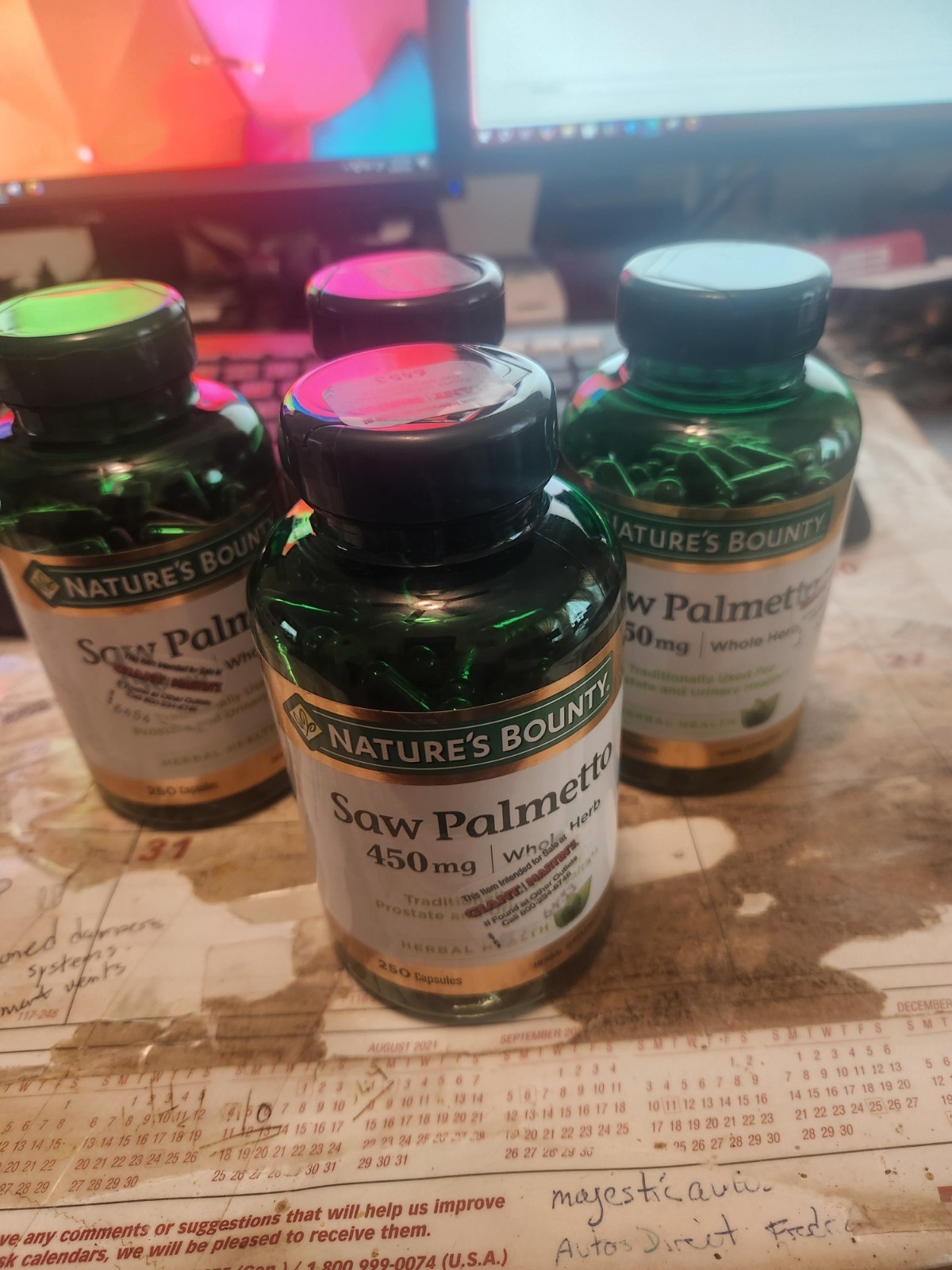 LOT OF 4 NATURE’S BOUNTY SAW PALMETTO 450 mg 250 CAPS =1000capsuls TOTAL 6/26+