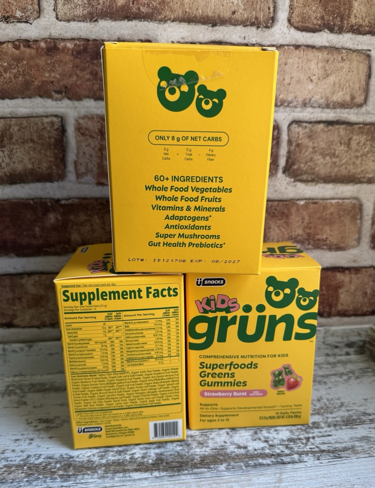 Ü Snacks Kids Superfoods Greens Gummies Strawberry Burst, Vegan, 12 Daily Packs