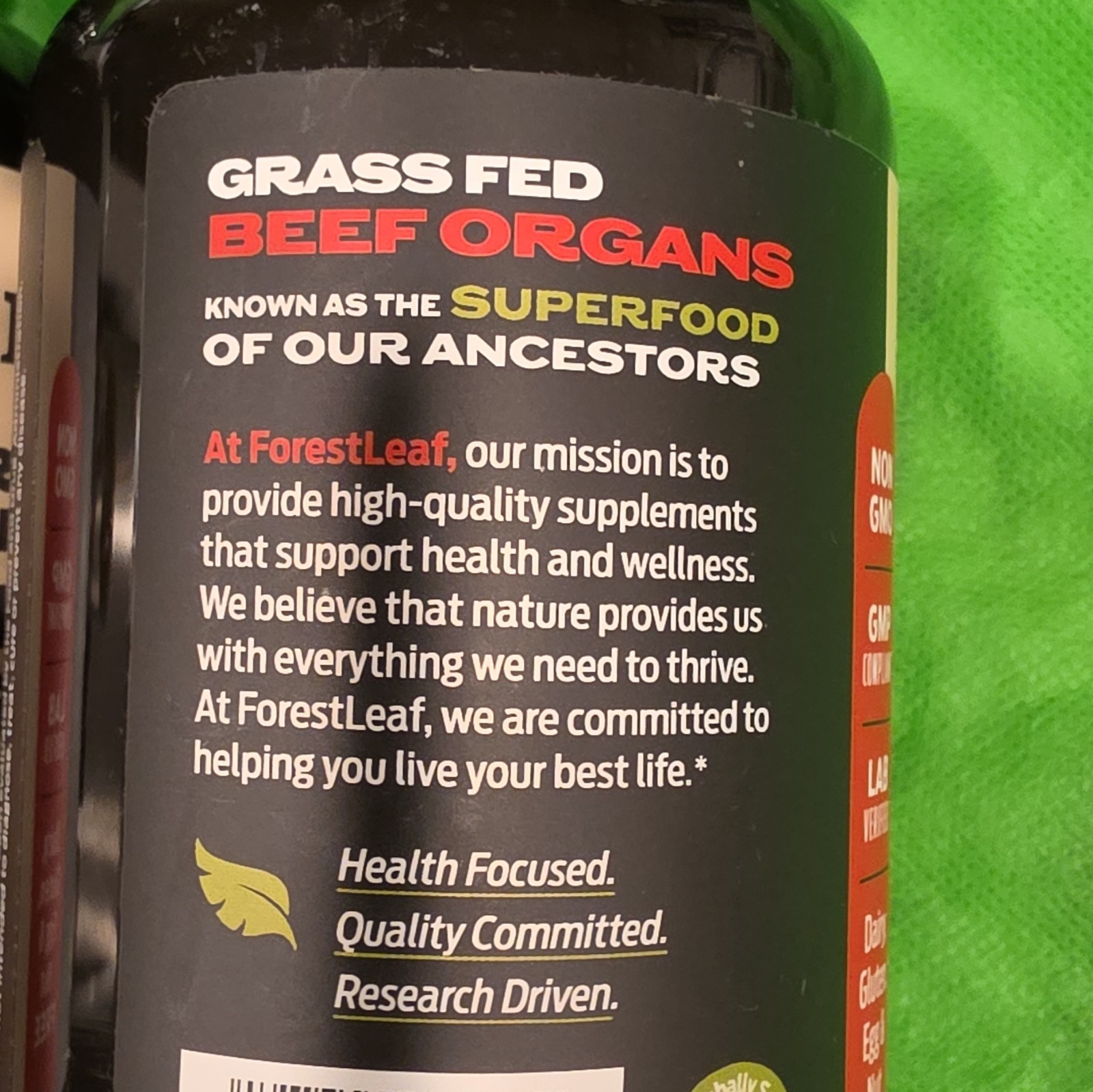 ForestLeaf Grass Fed Beef Organs Supplement 3000mg 180 Capsules 2 Bottles