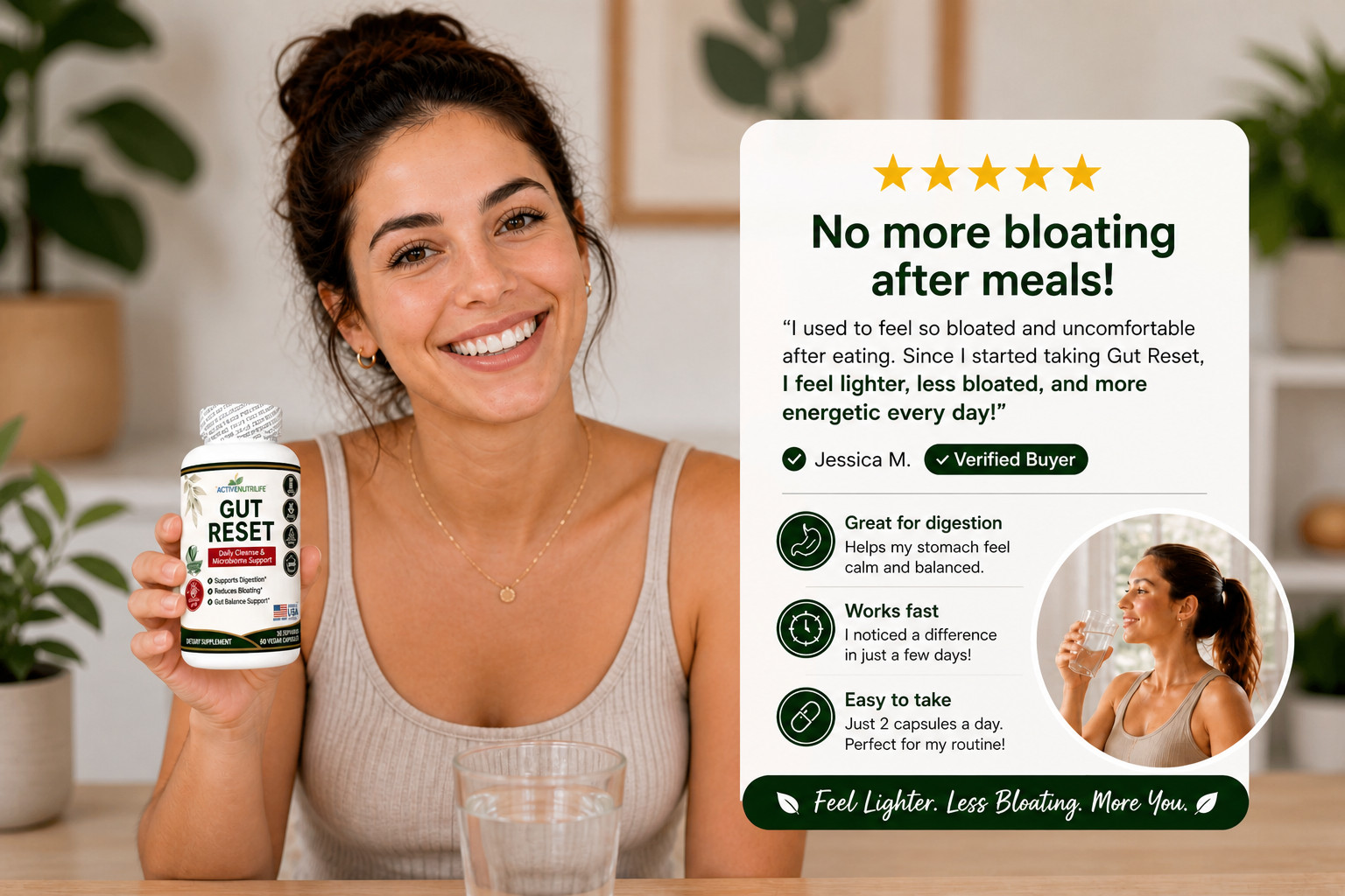 Gut Reset Probiotics Fiber Capsules for Digestion Bloating Relief 60ct