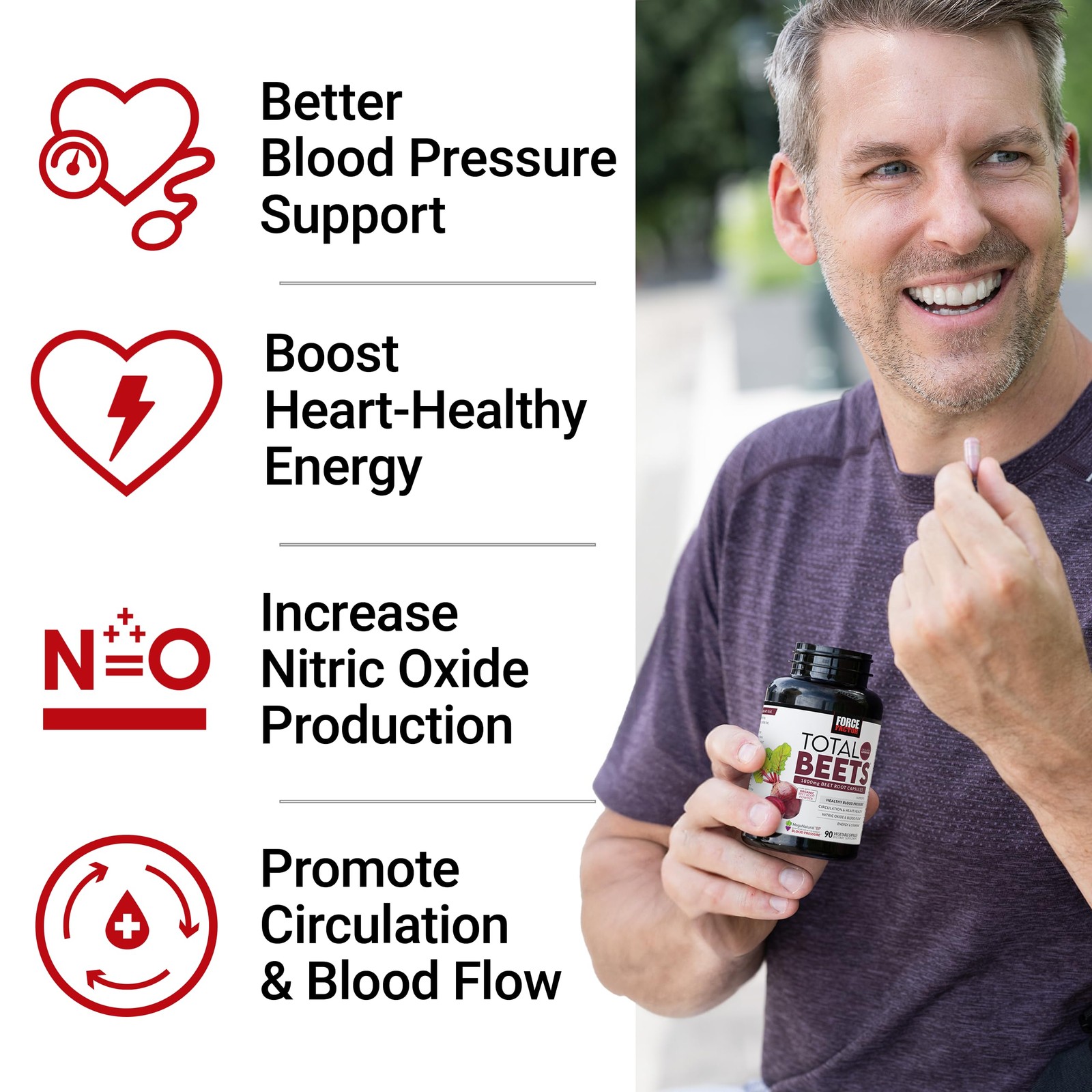 Force Factor Total Beets Blood Pressure Support 90 Count (Pack of 1),