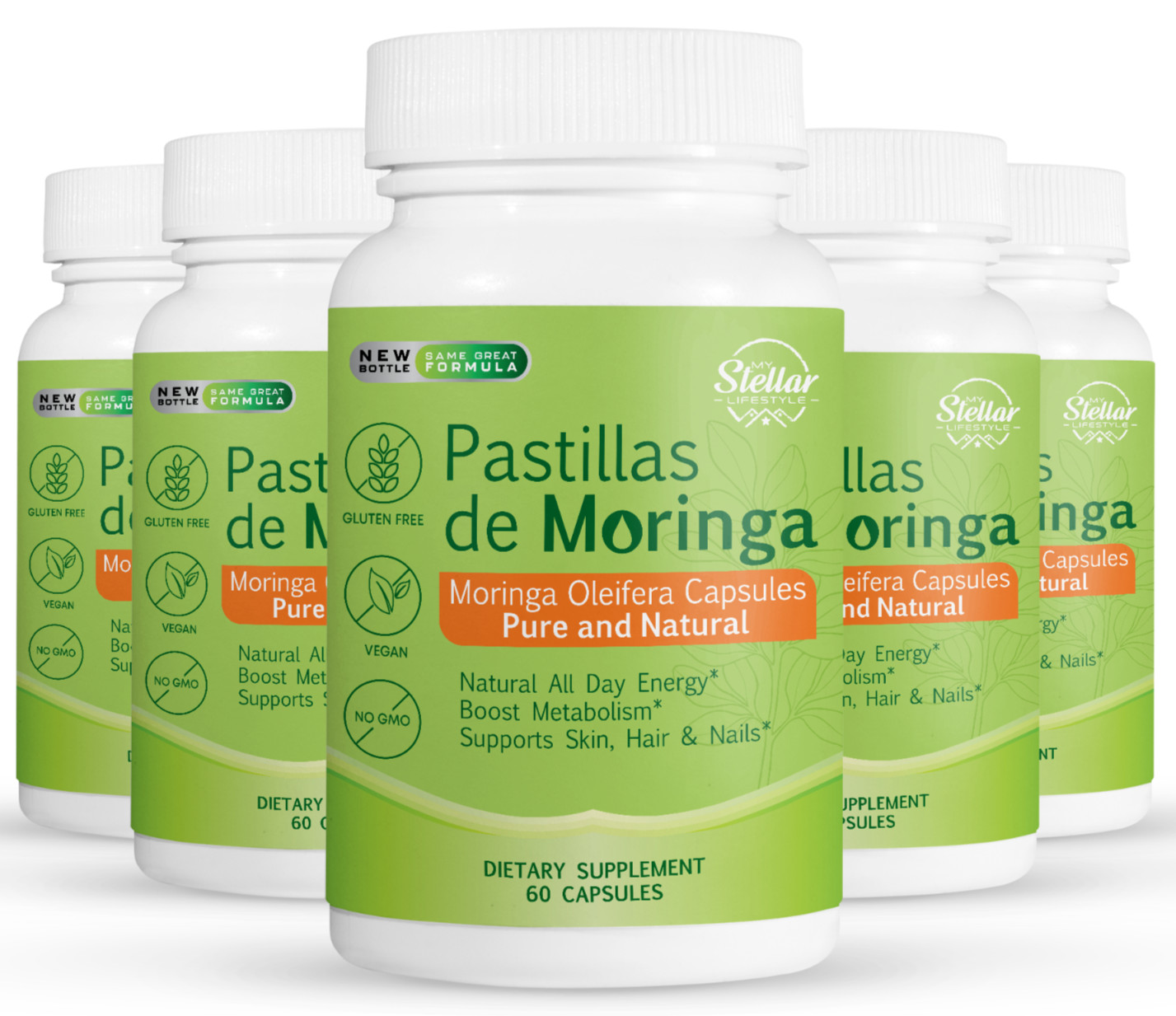 5 Pack Pastillas de Moringa, mejora la piel, cabello y uñas-60 Cápsulas x5