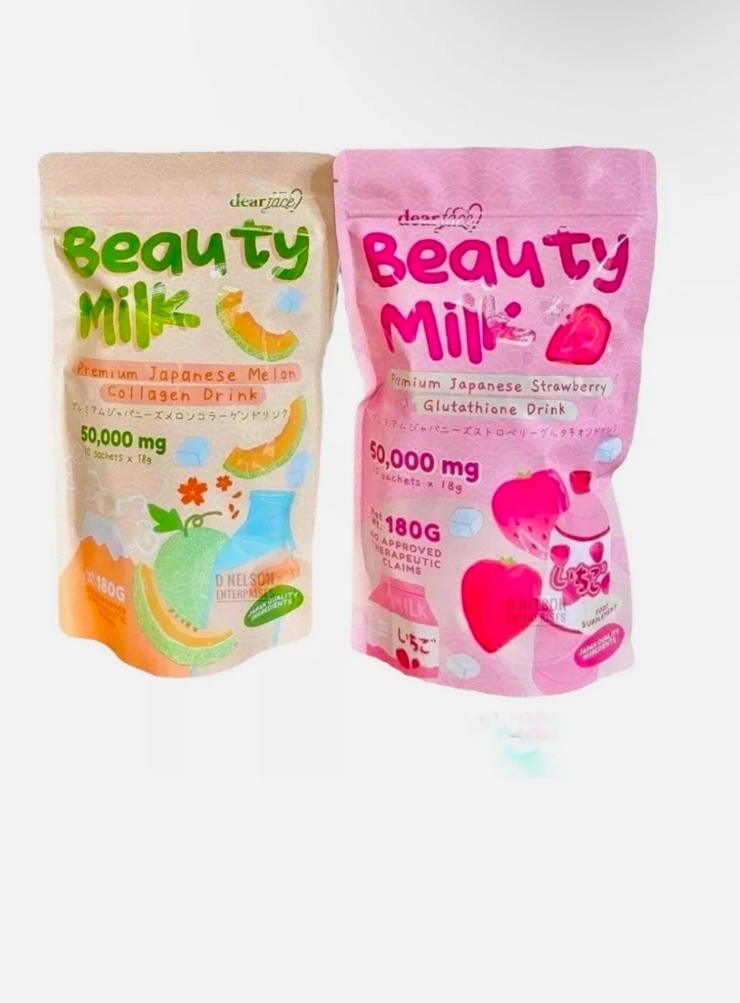2 Packs Dear Face Beauty Milk Japanese Collagen STRAWBERRY & MELON Drink
