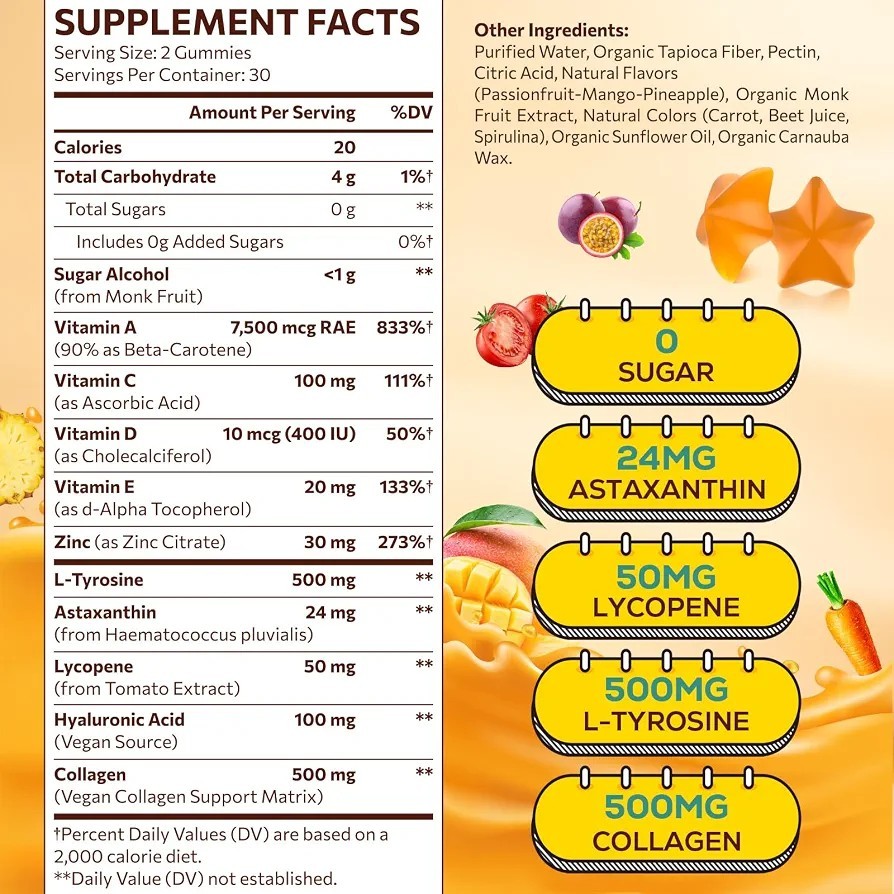 Pyelvornaxqut Tanning Accelerator Gummies 60 Count Sugar-Free Dietary Supplement