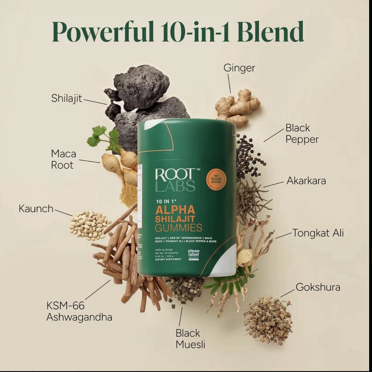 Root Labs 10-in-1 Shilajit Alpha Gummies 4000 mg 60 ct Clean Label Certified