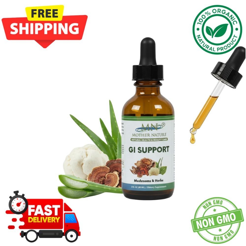 Organic GI Support Liquid Drops 2oz Lion’s Mane Turkey Tail Reishi Gut Health