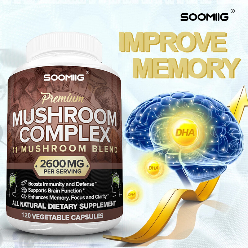 Mushroom Complex 120 Capsules Improve Memory Immune Focus Health Brain Support