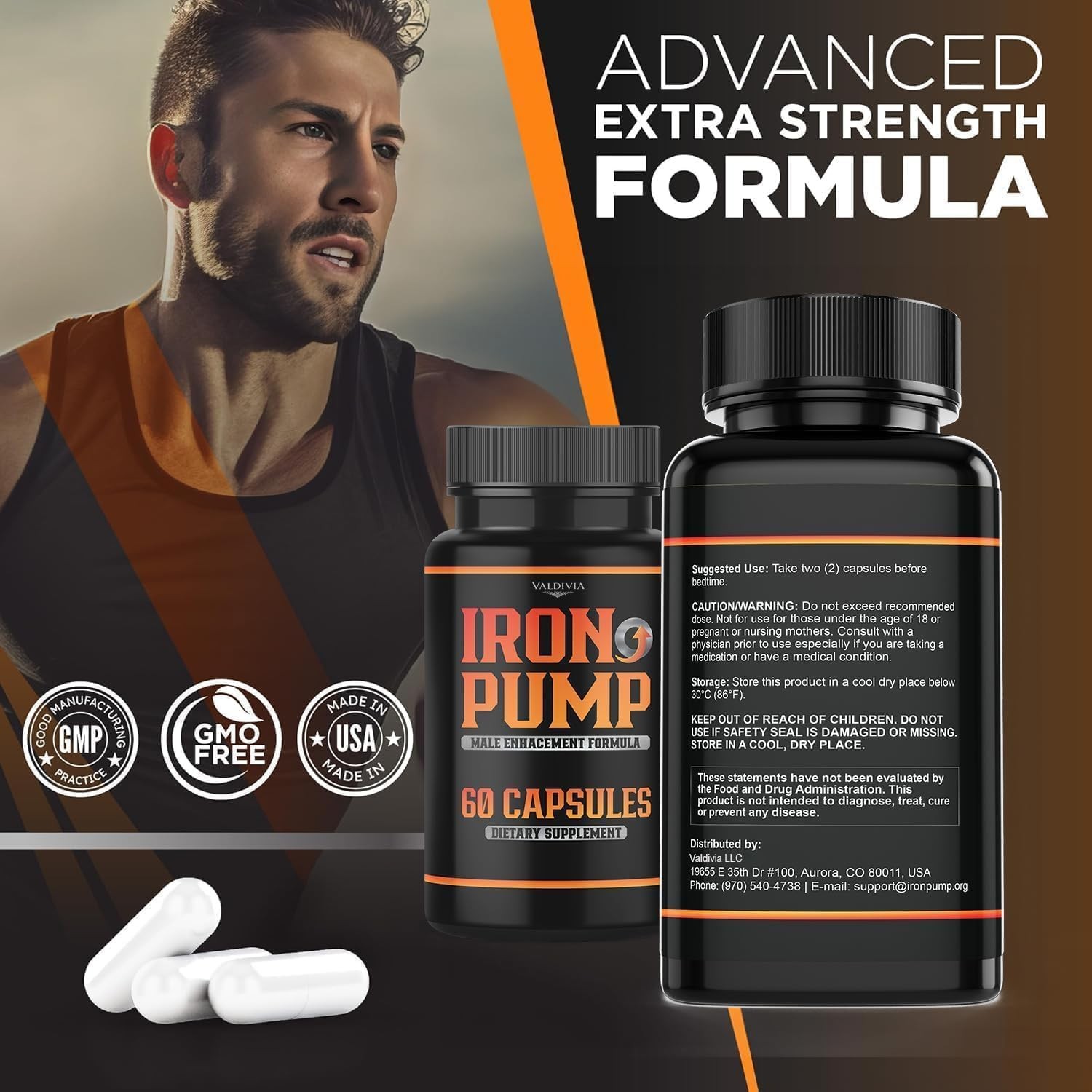 Valdivia Iron Pump 60 Capsules Men’s Health Supplement Made in USA Male Support