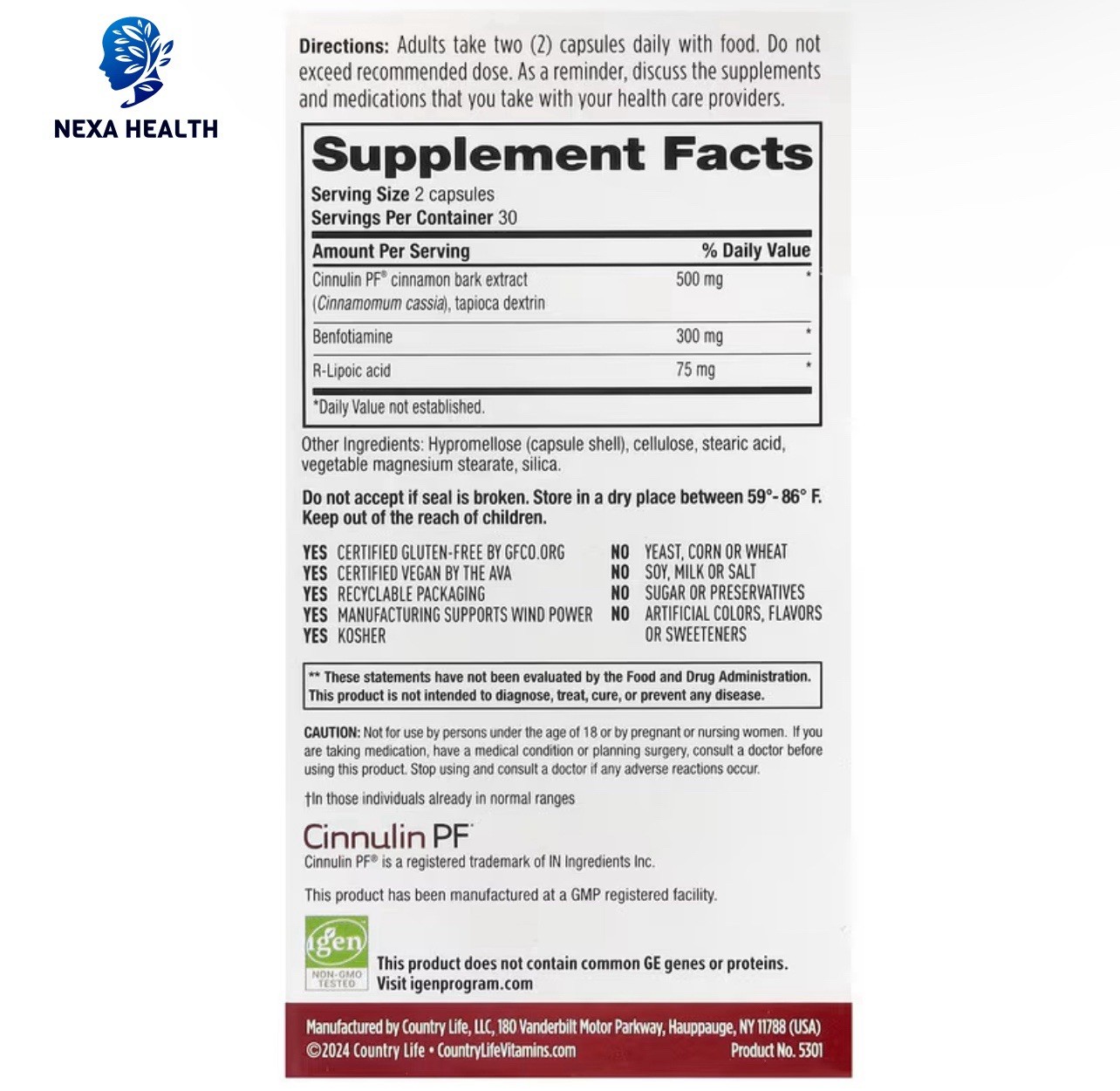 Country Life Anti-Glycation Support 60 Caps Supports Nerve, Anti Aging Exp 09/26