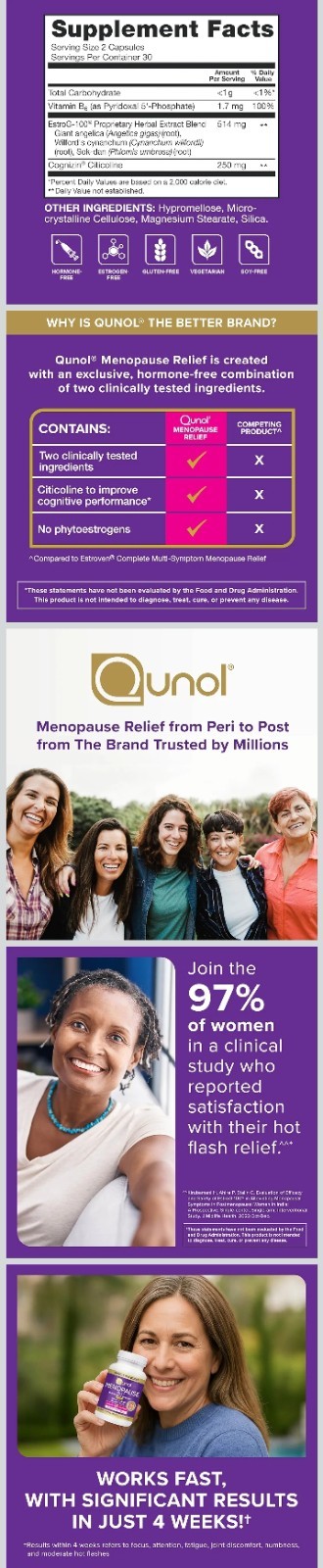 Qunol Menopause Support EstroG-100 + Cognizin w/ Vitamin B6 60 Capsule EXP 02/29
