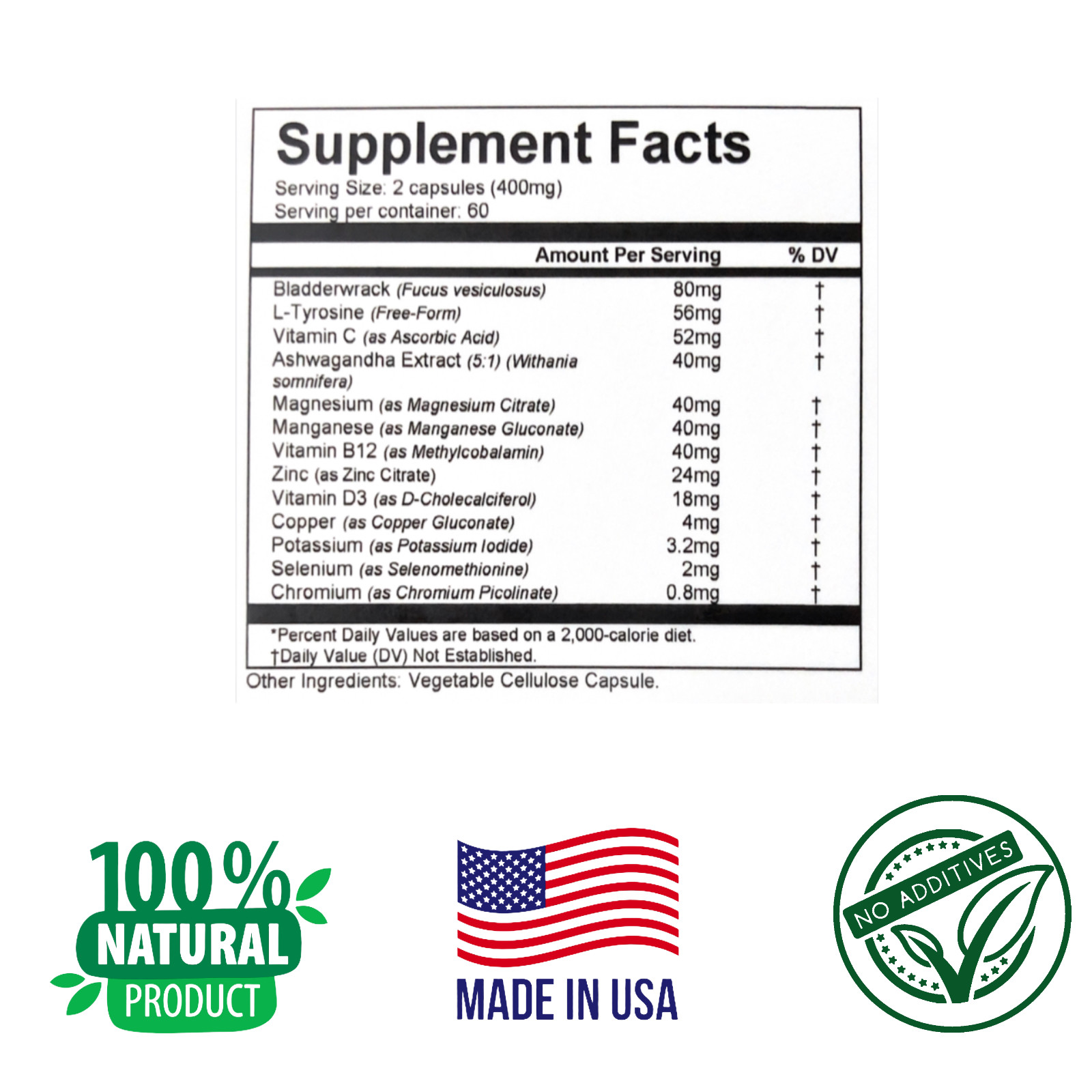 ASHWAGANDHA, BLADDERWEACK, L-THYROXINE, 120 capsules, Boost Thyroid Function.