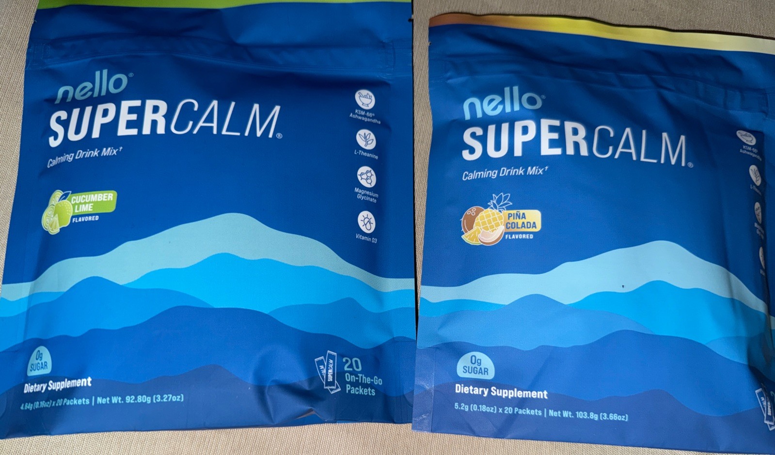 Nello Super Calming Drink Mix Cucumber Lime Cortisol Reducer/Sleep Aid Lot 2