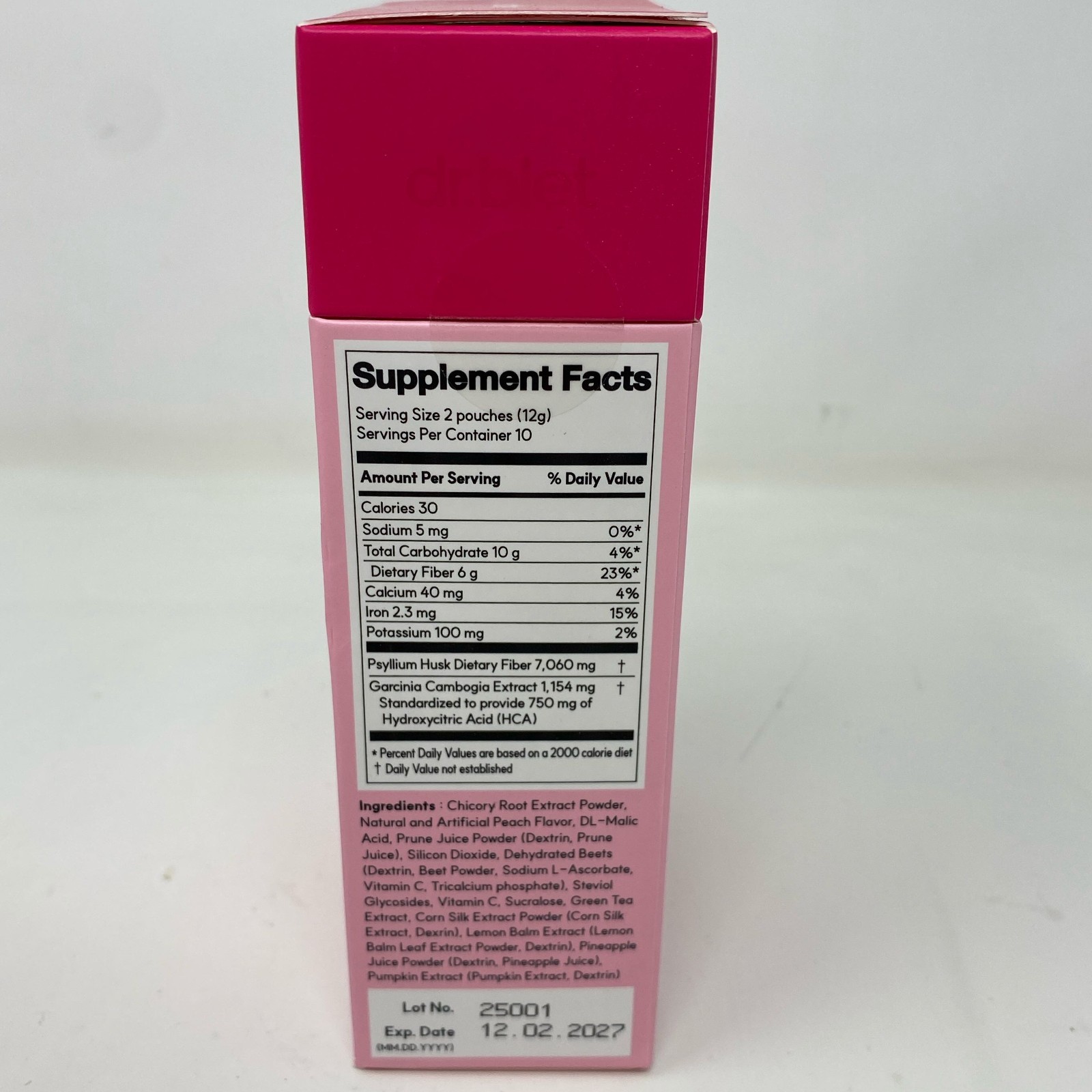 dr.blet Cleanse Fiber Sticks Peach 20ct Psyllium Supplement Pink