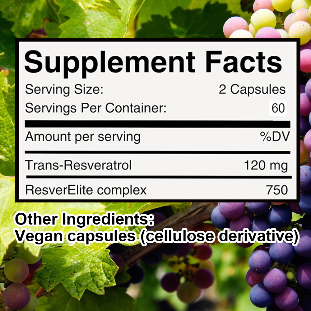 Trans-Resveratrol Capsules 120mg Anti-Aging Antioxidants, Brain Support