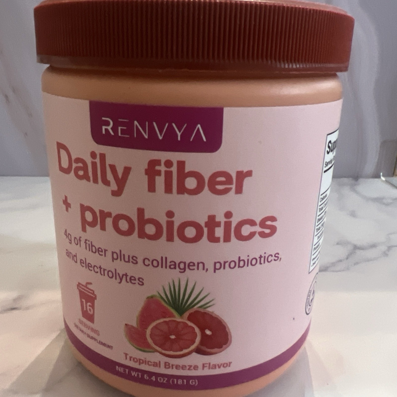 Renvya Daily Fiber + Probiotics Tropical Breeze Powder 6.4 oz Exp 02/2027