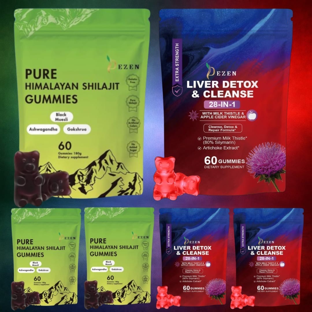 DEZEN Shilajit Gummies and Liver Cleanse Detox Gummies Apple Flavor | Combo