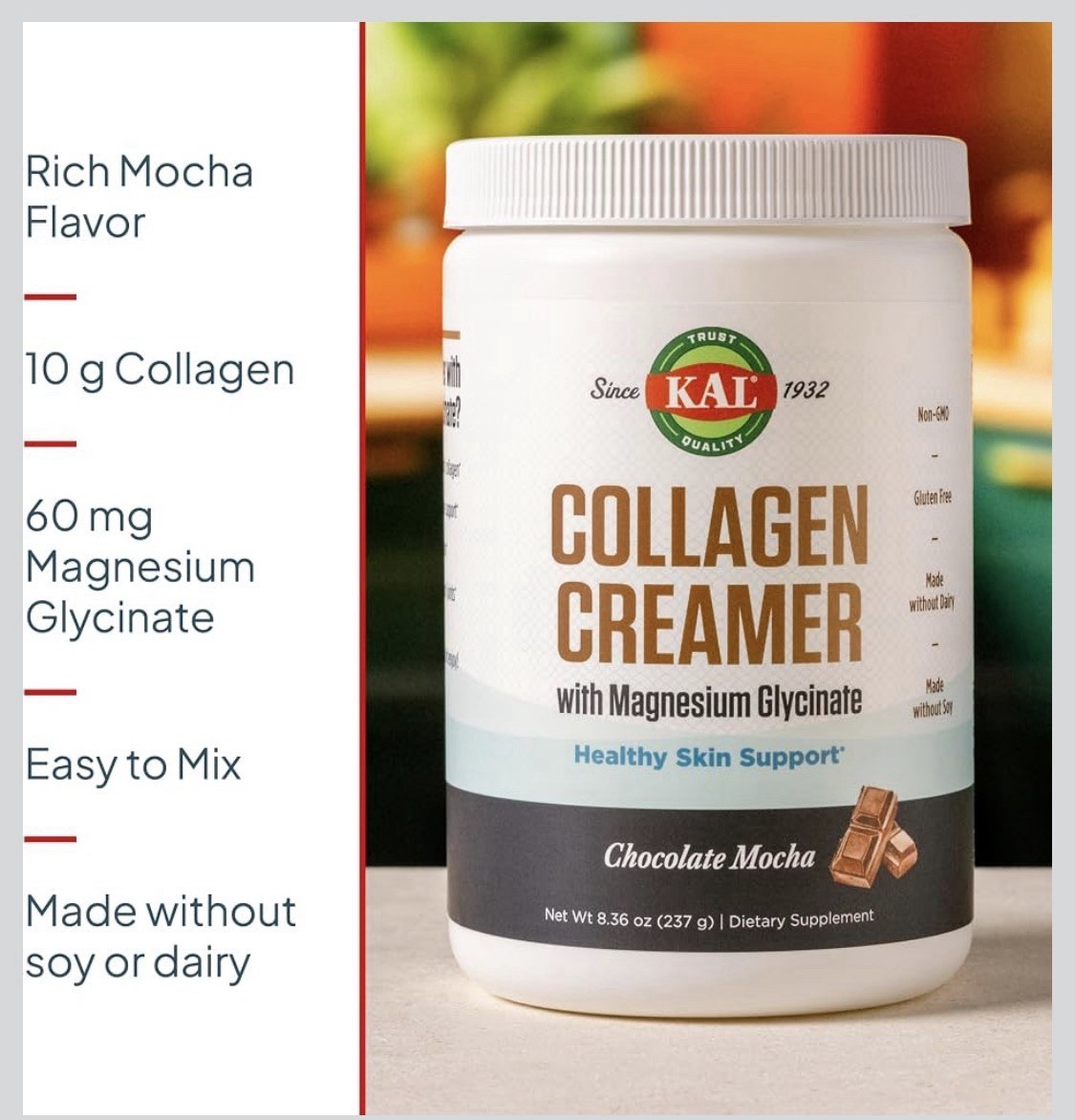 KAL Collagen Creamer w/ Magnesium Glycinate Chocolate Mocha Keto 8.36 oz