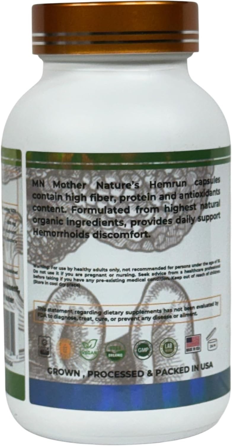 Organic Hemrun Mushrooms 120 Vegan Capsules Wood Ear Butcher’s Broom Oyster
