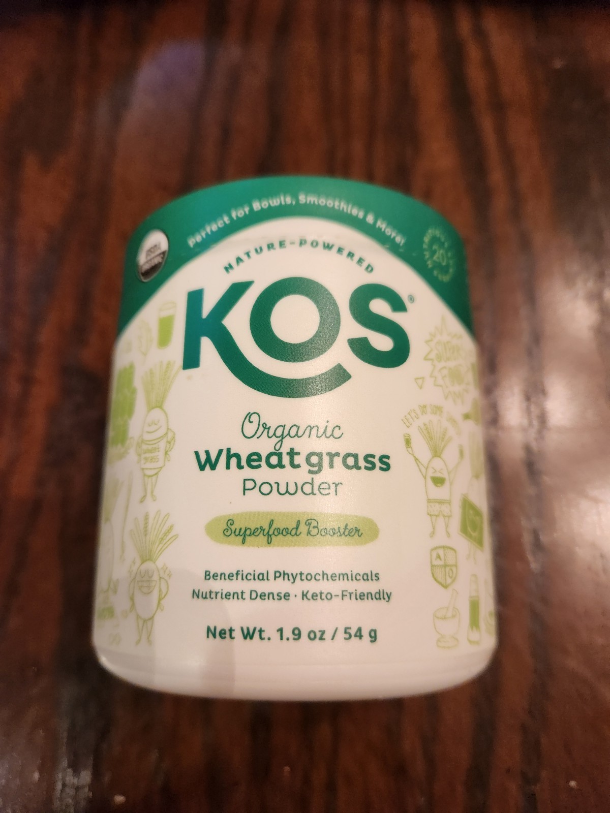 KOS Nature-Powered Organic Wheatgrass Powder Superfood Booster 1.9oz exp 5/25