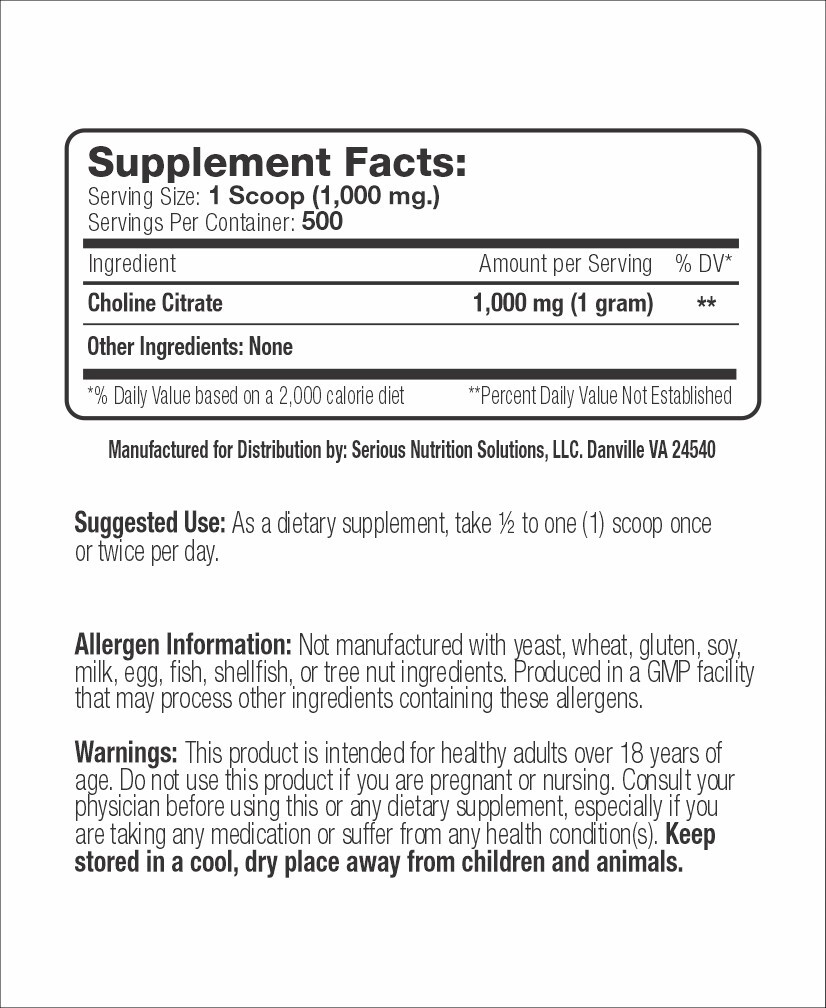 SNS Serious Nutrition Solutions CHOLINE CITRATE POWDER FOCUS Mood Enhancer