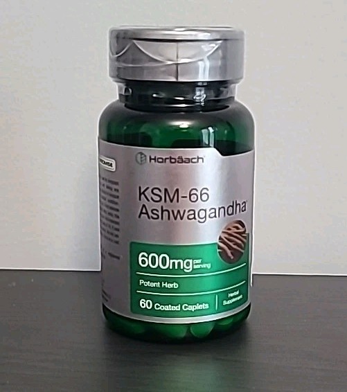 Horbaach KSM-66 Herbal Supplement 600mg, 60 Costed Non GMO Vegan Caps Exp 5/2027