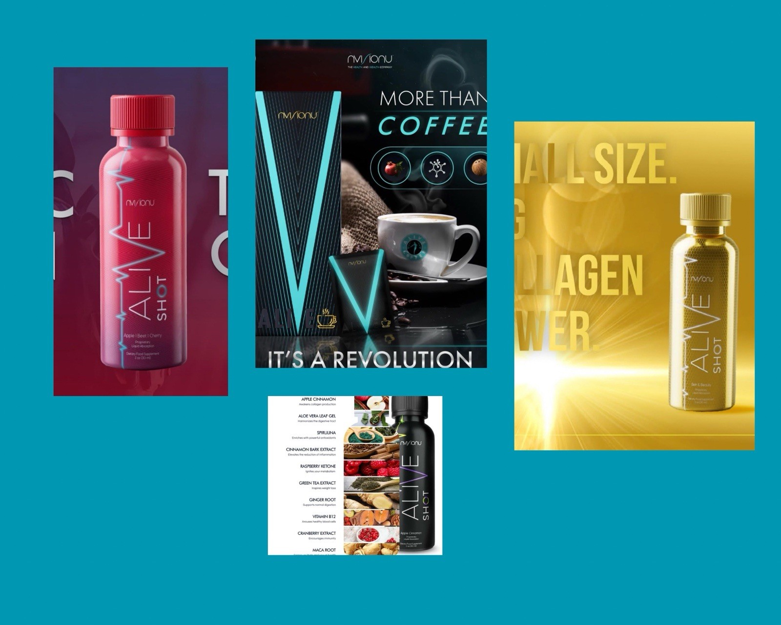 20 servings coffee Alive dietary; 3 shots of Alive Supports daily energy # 4